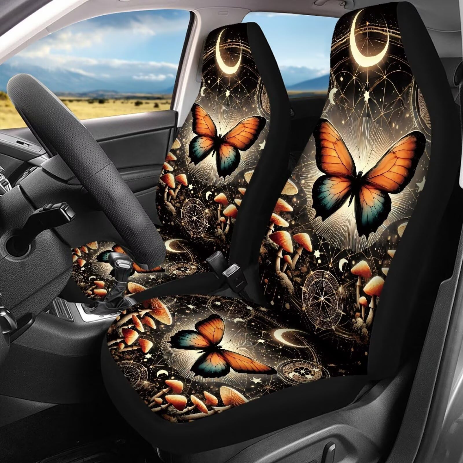3D Butterfly Car Seat Covers Protector Set - 4 Pcs Anti-Slip Cushion & Saddle Blanket - Universal Fit for Most Vehicles - Perfect for Women & Men - Great for Road Trips, Commuting and Car Interior Protection