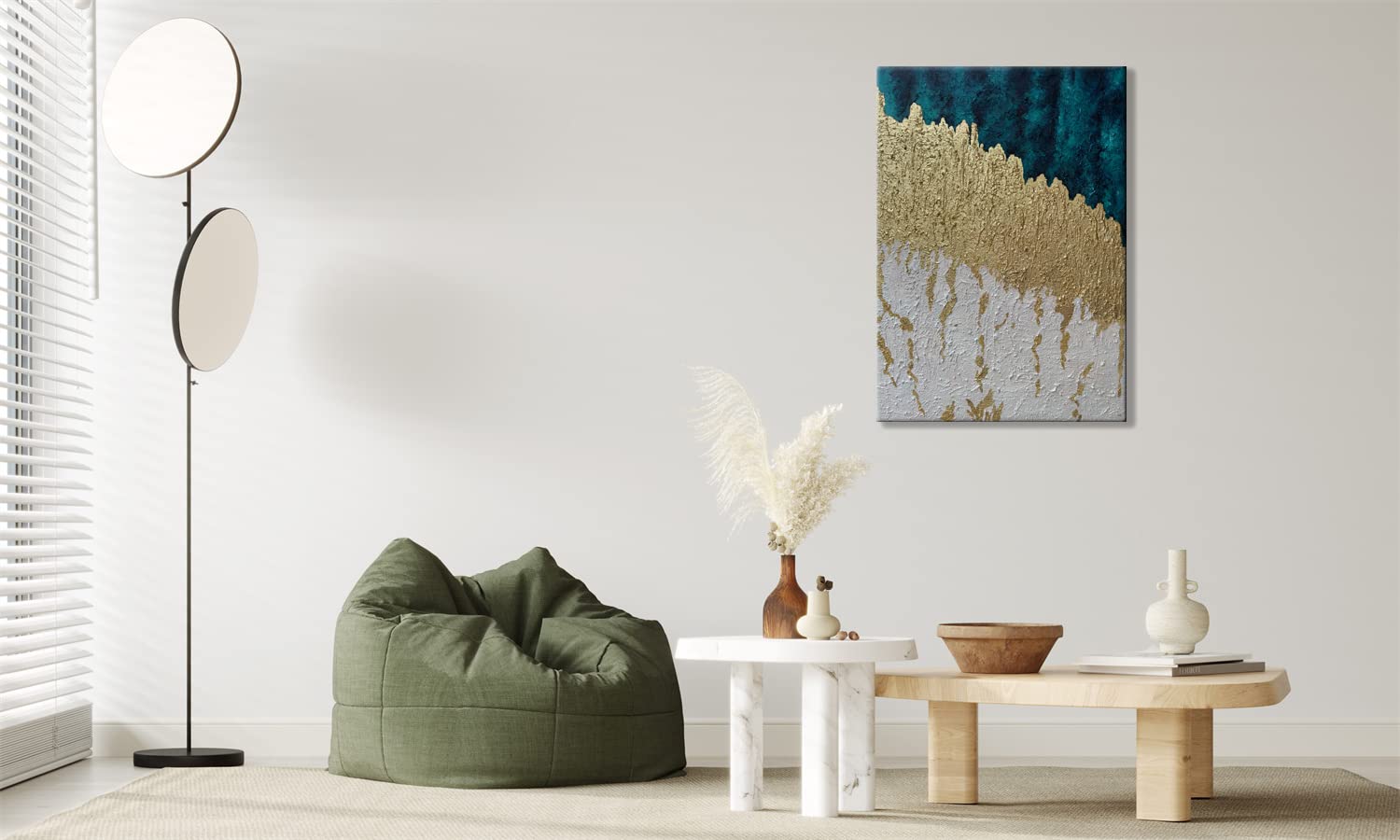 Abstract Blue and Gold Vertical 3D Canvas Wall Art - Hand Painted Modern Oil Painting with Textured Metal Finish - Contemporary Home Decor for Living Room, Bedroom & Office