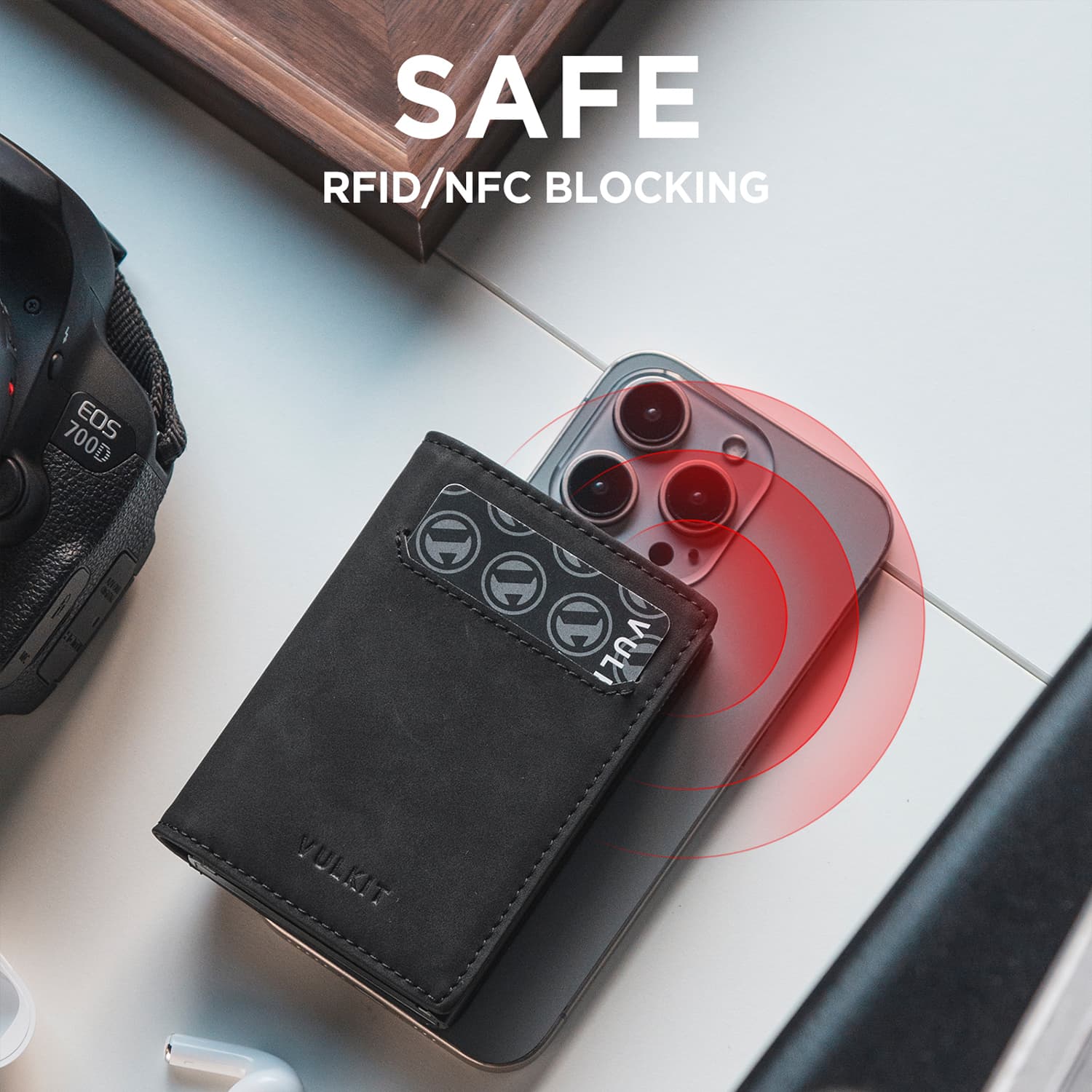 VC502 RFID Blocking Card Holder with Card Ejector - Slim Wallet with Zipper Coin Pocket, ID Window & Magnetic Closure - Perfect for Travel, Business & Everyday Use