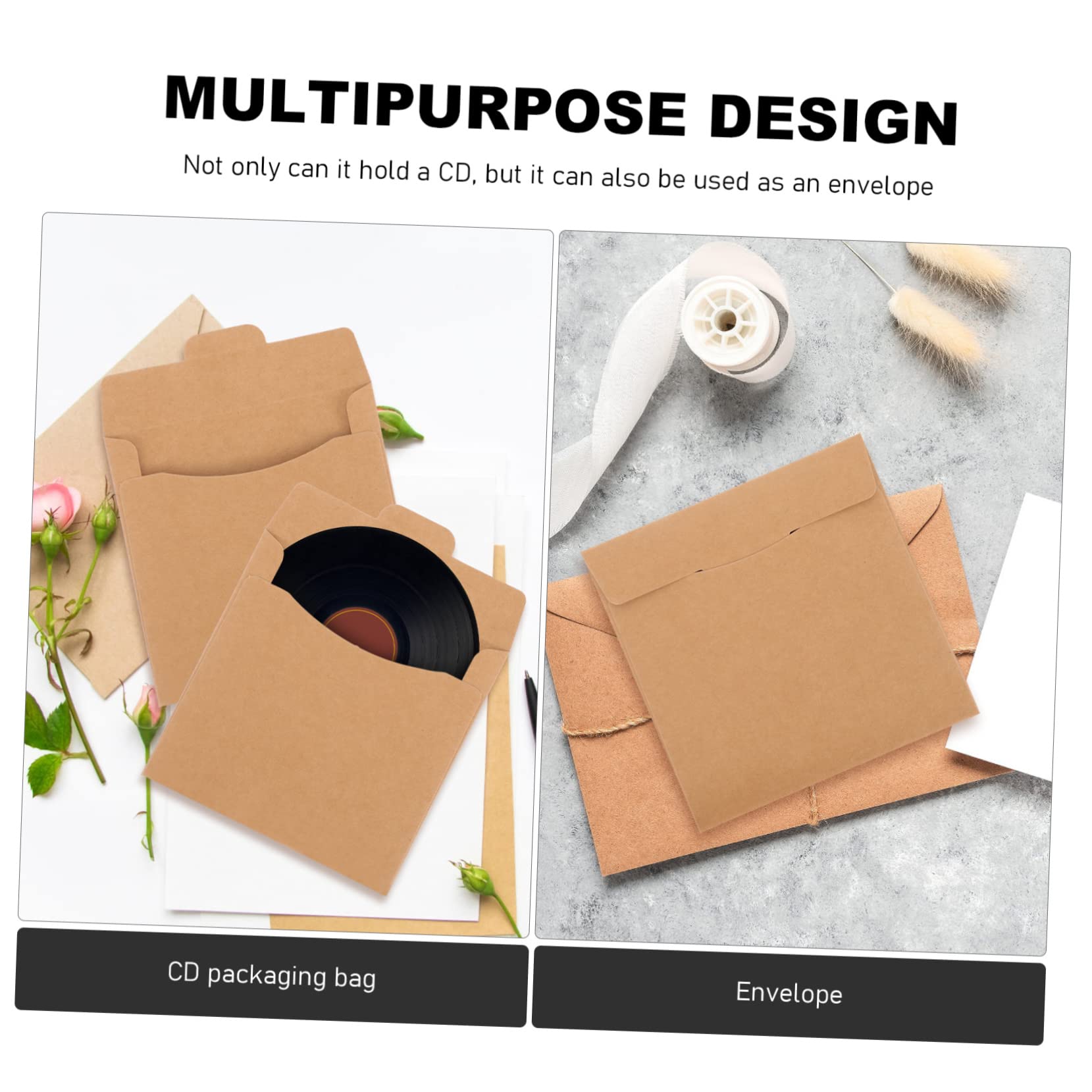Jojofuny 50pcs Kraft Paper CD/DVD Sleeves - Thick Protective Storage Envelopes for Media, Movies & Music | Organize & Protect Your Disc Collection at Home or Office