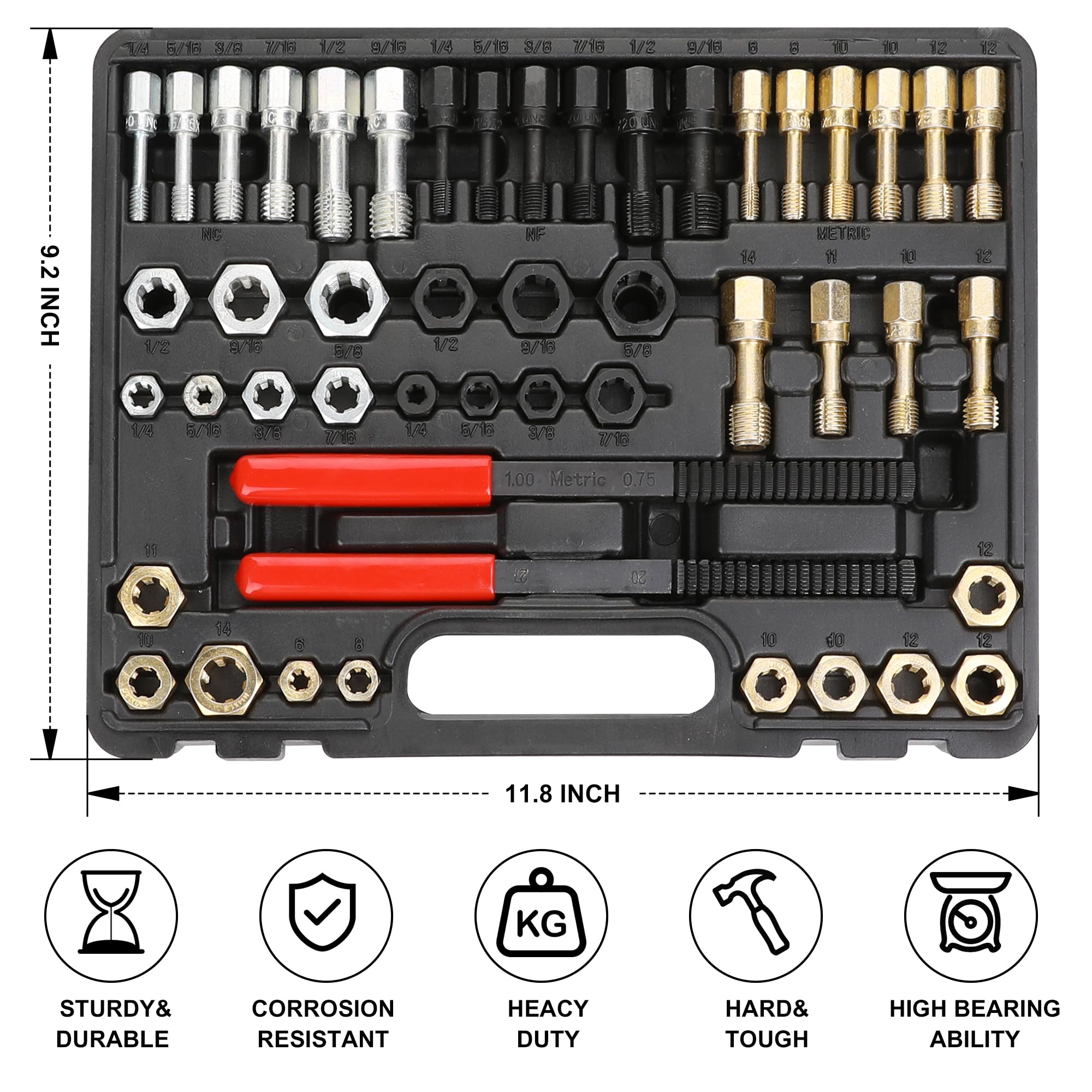Hromee 49-Piece Thread Chaser Set - UNC UNF & Metric Thread Restorer Tool Kit for Cleaning and Rethreading - Perfect for Automotive, Plumbing, and DIY Repairs