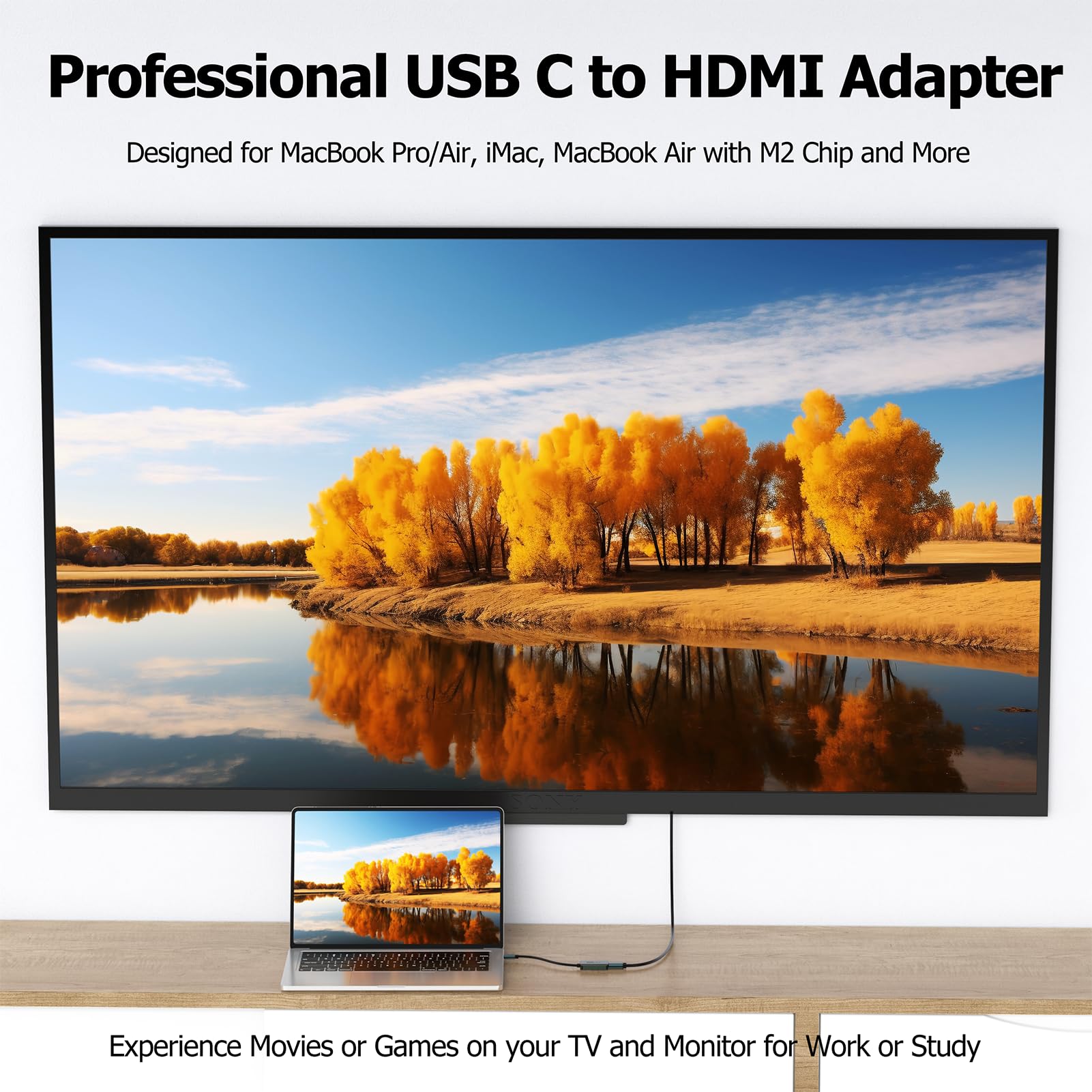 4K@60Hz USB C to HDMI Adapter - Thunderbolt 4/3 & USB 4 Compatible - for MacBook Pro/Air, iPad Pro, iPhone 15 Pro/Max, Galaxy - Stream HD Videos & Presentations on TV/Monitor
