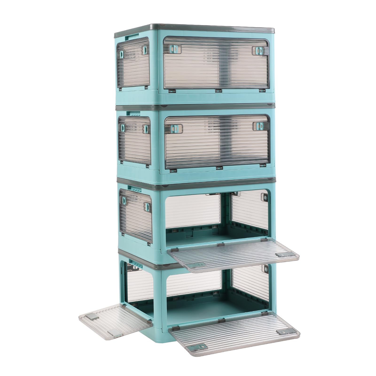 SummerRay Collapsible Storage Bins with Wheels & Lids - Stackable 9.5 Gallon Plastic Organizer Box (4-Pack, Blue) for Closet, Home, Office, School & Dorm - Perfect for Seasonal Clothes, Toys, Books & Supplies Organization