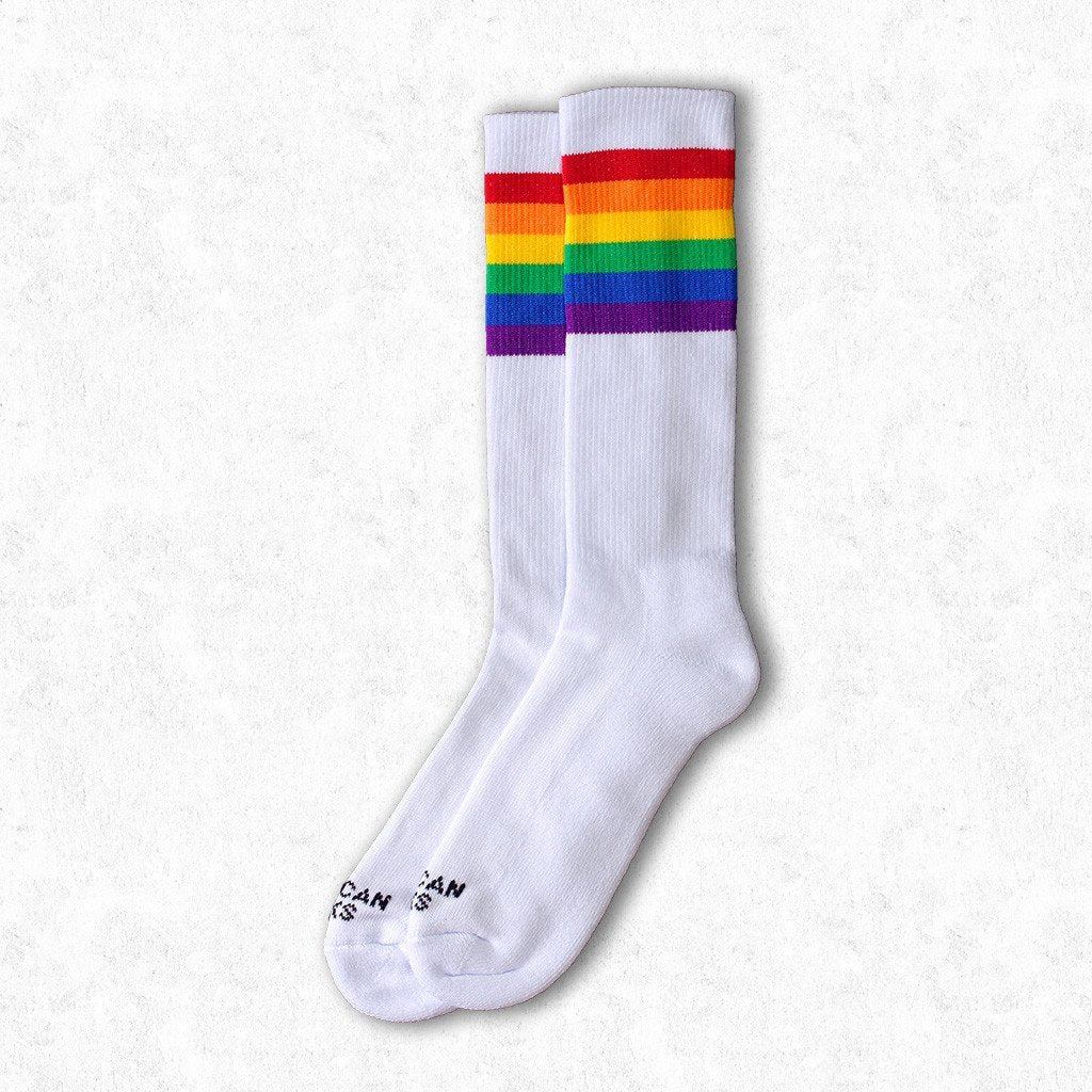 Rainbow Pride Socks - Mid High White LGBTQ+ Socks for Men & Women - Perfect for Pride Parades, Festivals and Everyday Wear