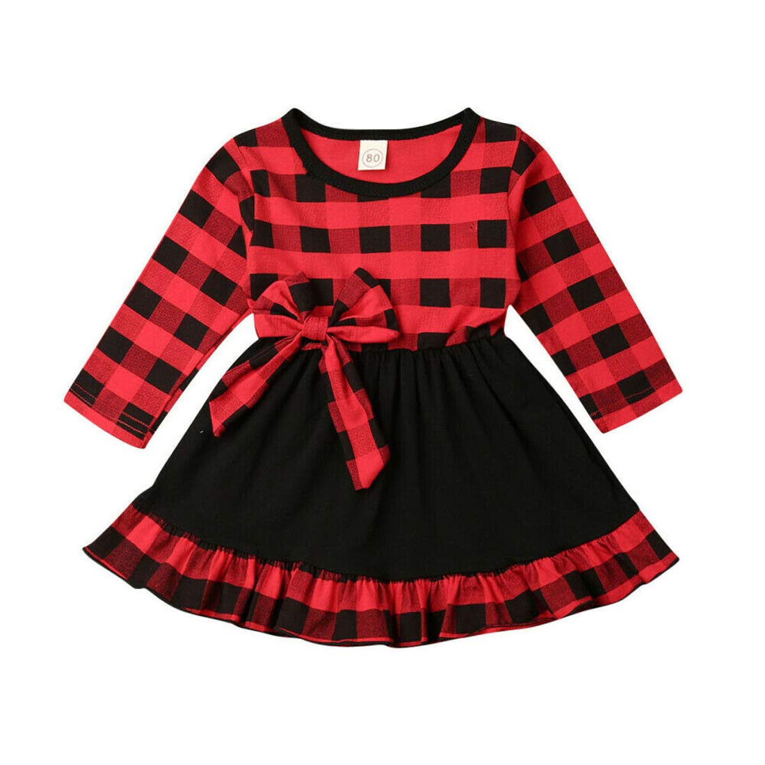 Christmas Princess Dress for Baby Girls - Long Sleeve Red Plaid Ruffle Tutu Dress with High Waist Bowknot | Holiday Party Outfit, Xmas Photo Shoot, Family Gathering Costume
