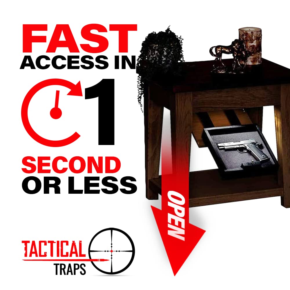 Tactical Traps End Table Gun Storage with Hidden Compartment & RFID Lock | 30x24x24 Inch Unfinished Wood Nightstand for Firearm Safety | Easy Installation for Living Room, Bedroom, or Office