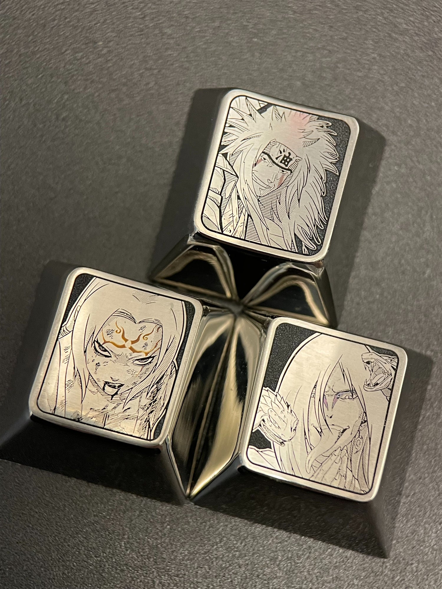 Naruto Sannin - Jiraiya, Tsunade, Orochimaru Exquisite Carved Titanium Alloy Keycaps for Mechanical Keyboards | Anime Gaming & Custom PC Setup