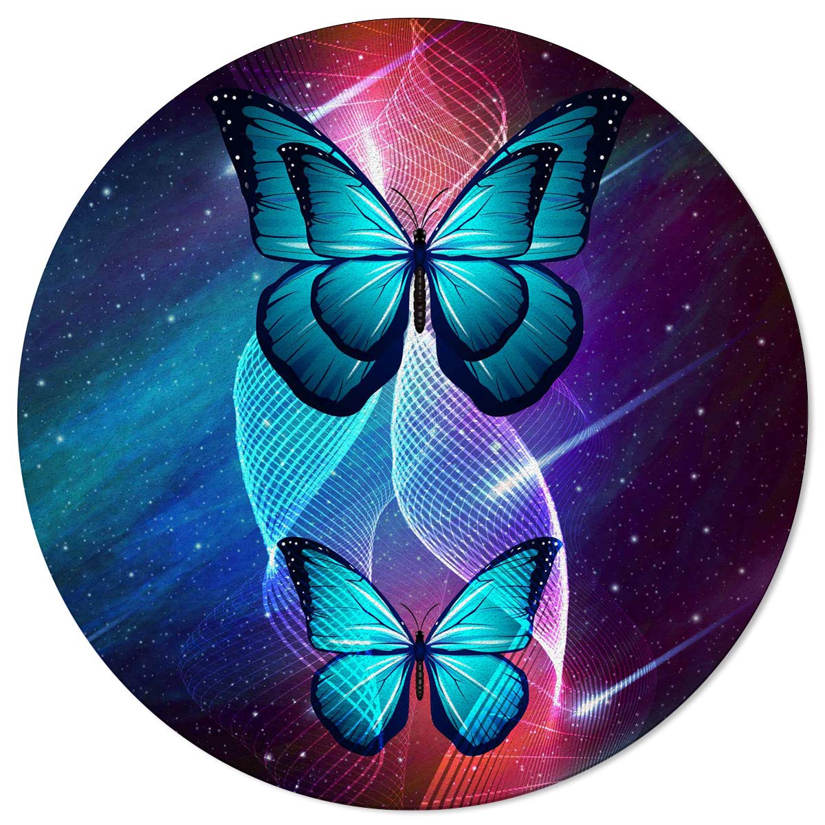 Glow in the Dark Butterfly Starry Sky Area Rug - 6FT Round Washable Indoor/Outdoor Carpet for Kids & Teens Bedroom, Living Room, Nursery Decor | Perfect for Sleepovers, Playrooms & Cozy Nights
