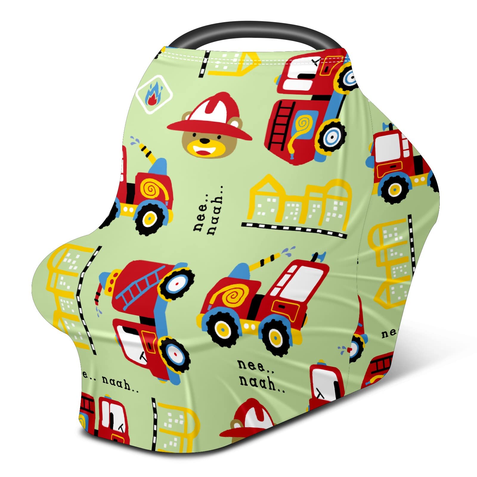 Soft Stretchy Baby Car Seat Cover - Fire Rescue Bear Cartoon Design for Infant Stroller & Carrier | Nursing Cover & Breastfeeding Scarf for New Moms | Universal Fit for Boys & Girls | Perfect for Travel, Shopping & Outdoor Protection