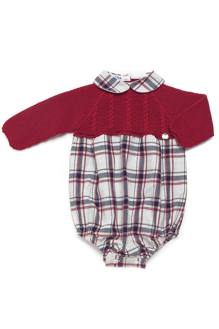 Isaac Burgundy Half Knit Tartan Romper for Women - Stylish Casual Jumpsuit with Plaid Pattern, Comfortable Stretchy Fabric - Perfect for Outings, Parties, and Everyday Wear