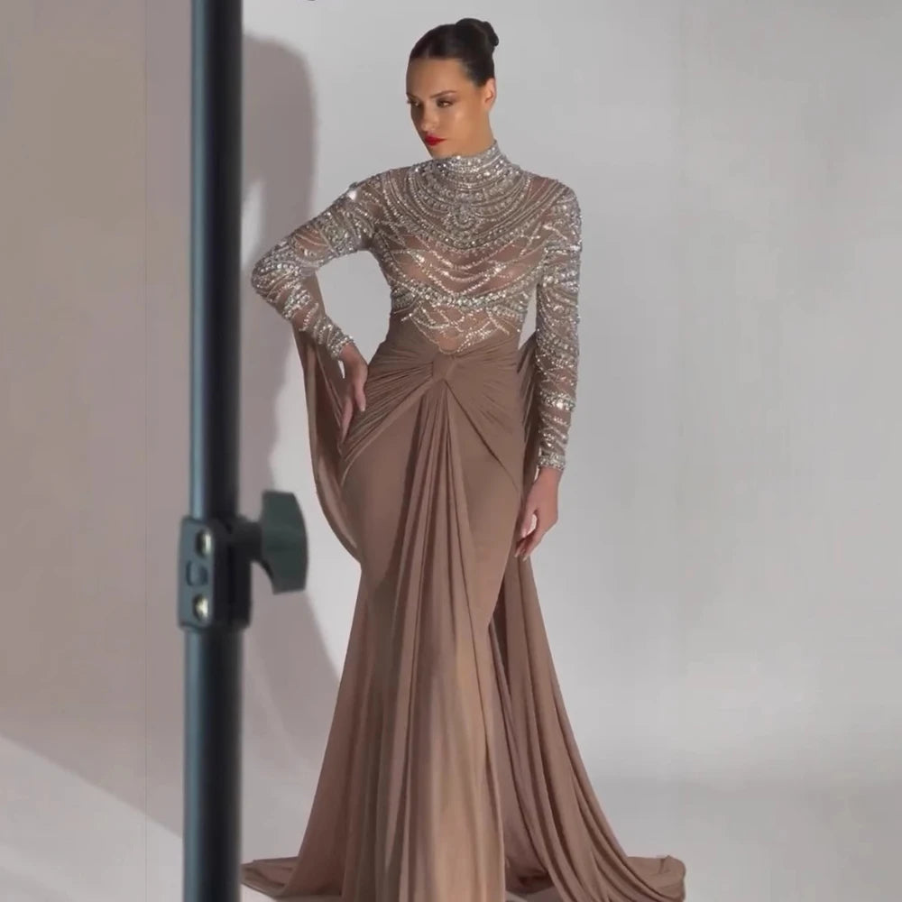 Elegant Brown Satin Mermaid Evening Gown LA72993 - Perfect for Prom, Wedding Guest & Formal Events