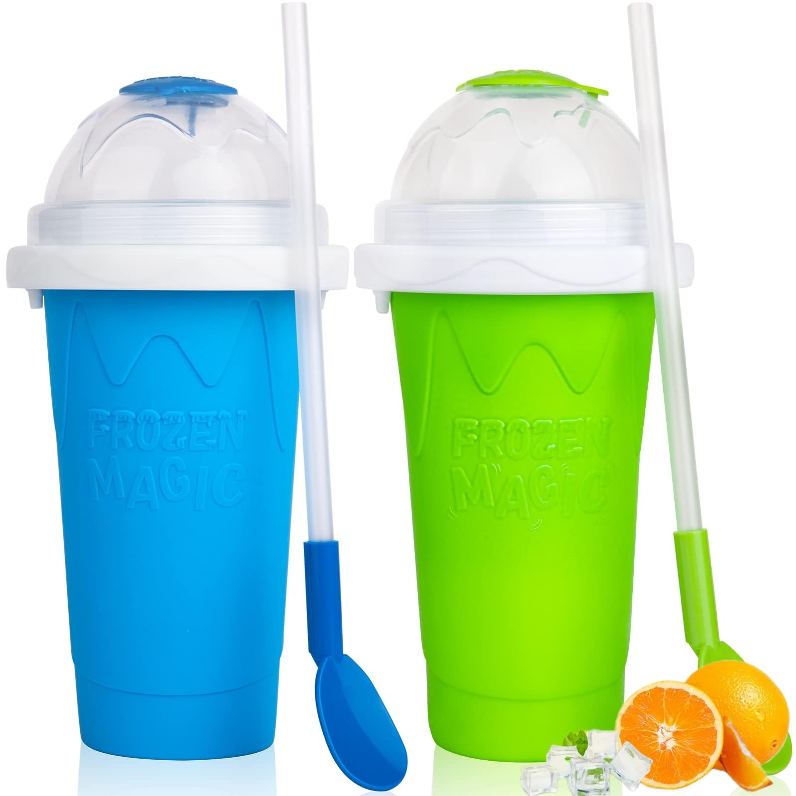 Magic Quick Frozen Smoothie Maker Cup - DIY Slushie Machine for Home, Large Blue & Green Slush Cup - Perfect for Summer Drinks, Kids Parties & Quick Frozen Treats