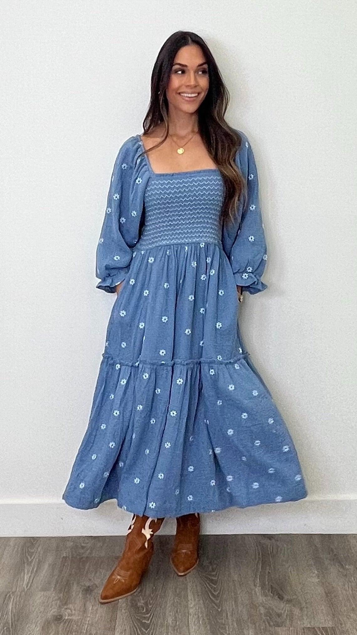 Amber Indigo Maxi Dress for Women - Elegant Long Flowy Summer Dress with Pockets | Perfect for Beach, Vacation, and Casual Outings