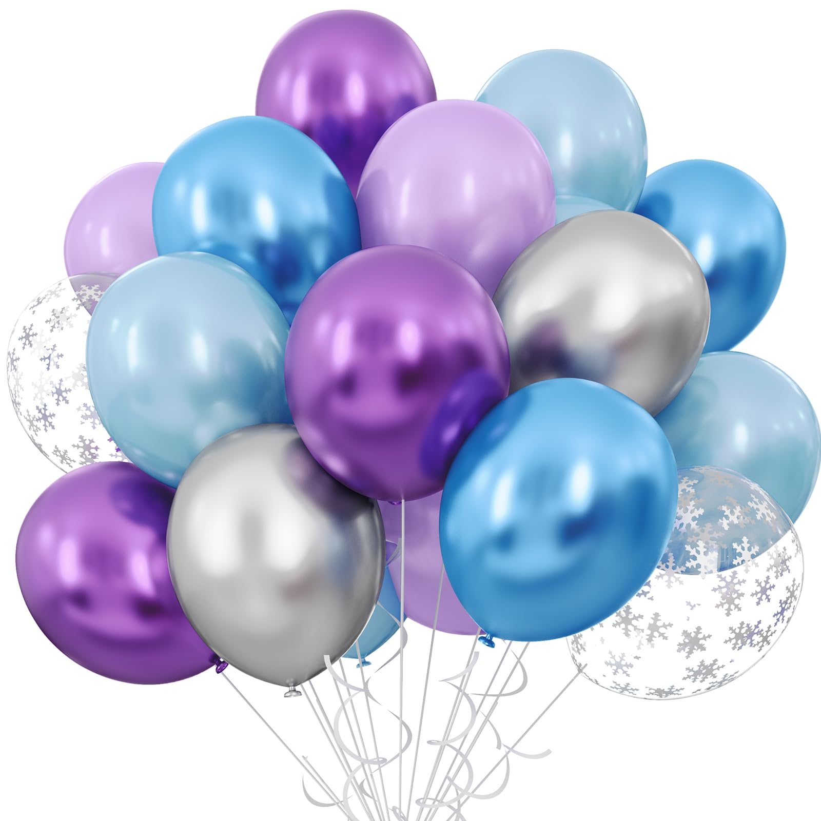50pcs Frozen Themed Balloons - 12 Inch Purple Blue White & Silver Snowflake Balloons for Birthday Party, Baby Shower, Winter Wedding Decorations | Disney Frozen Party Supplies, Ice Princess Theme Decor, Christmas Celebration