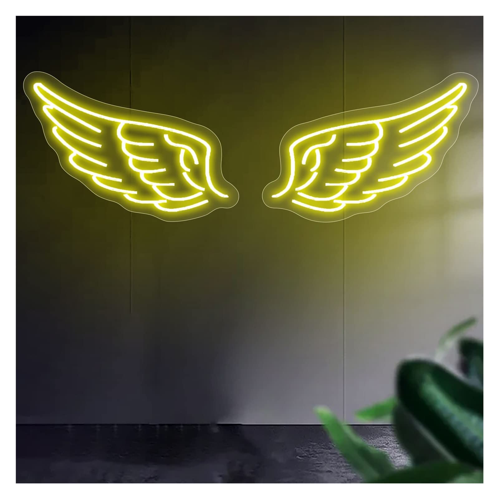 Handmade 'Angel Wings' LED Neon Sign - Custom Lemon Yellow Wall Art for Home, Bar, Store & Room Decor (61x40cm/24x15.7in) | Perfect for Bedroom Aesthetic, Wedding Backdrop & Instagrammable Photo Booth Lighting