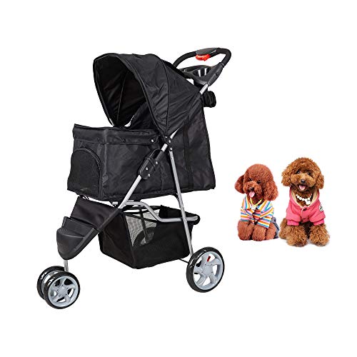 Dporticus 3 Wheel Pet Stroller - Lightweight Folding Dog & Cat Carrier with Canopy for City Walks, Jogging & Outdoor Adventures (Multiple Colors) - Perfect for Small Pets, Senior Animals & Vet Visits
