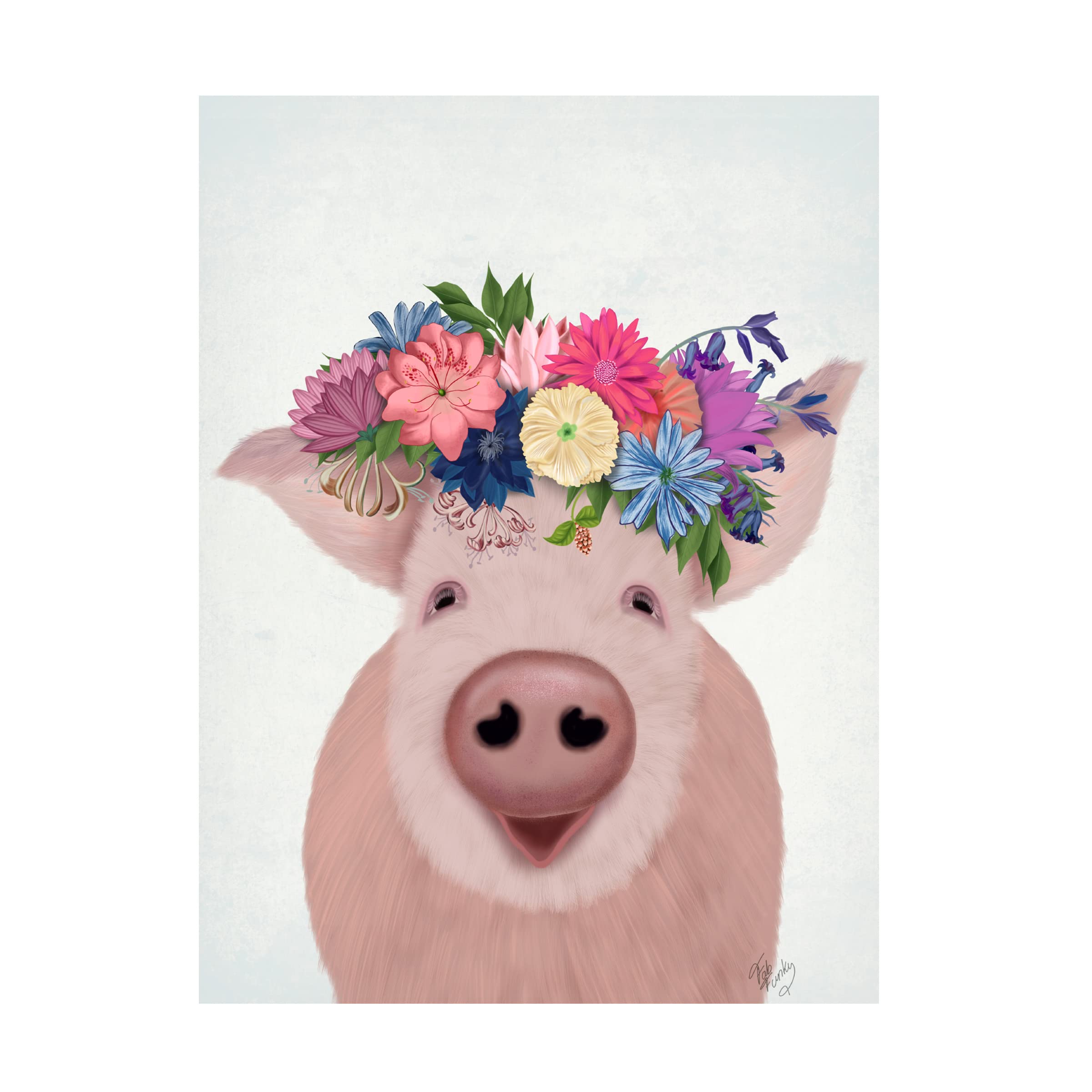 Fab Funky 'Pig and Flower Crown' Canvas Wall Art Print - Modern Home Decor for Living Room, Bedroom & Office - Trademark Fine Art Collection