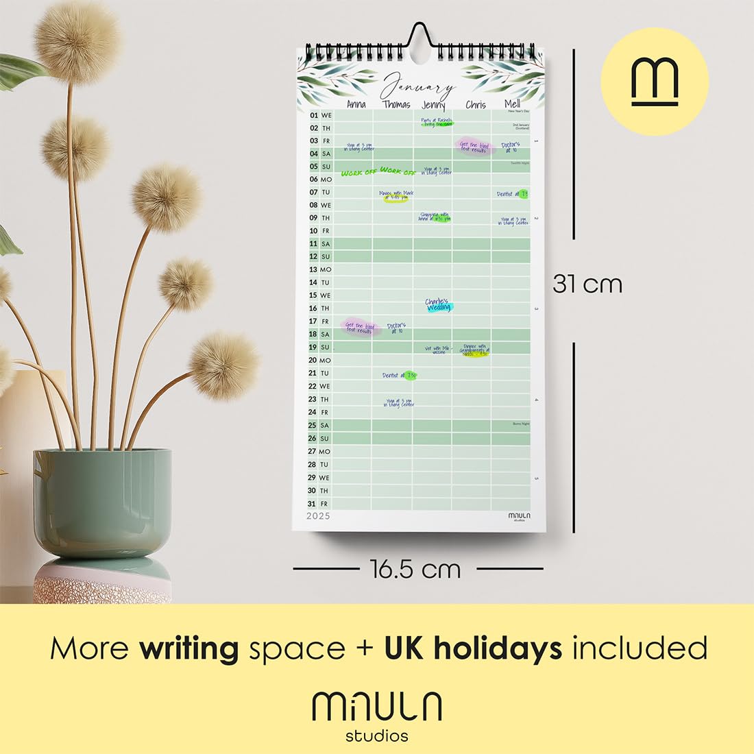 2024-2025 Wall Calendar UK - 18 Month Family Planner from July 2024 to December 2025 - Large Monthly View for Home & Office Organization - Perfect for Scheduling, Holidays & Productivity Planning