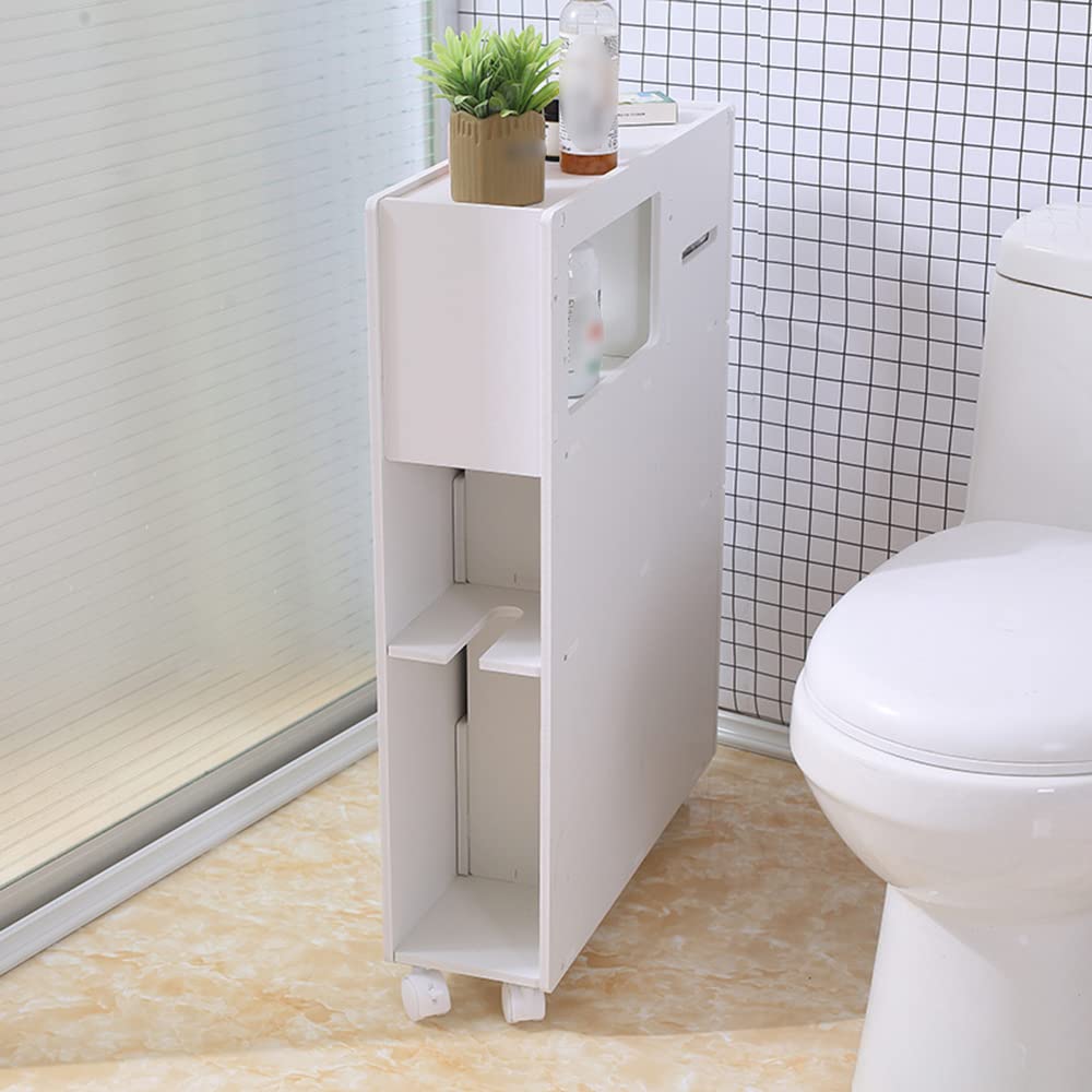 White Bathroom Organizer Cabinet with Doors & Shelves - Narrow Vanity Storage for Towels, Toilet Paper & Bath Essentials - Perfect for Small Bathrooms, Powder Rooms & Apartment Sinks