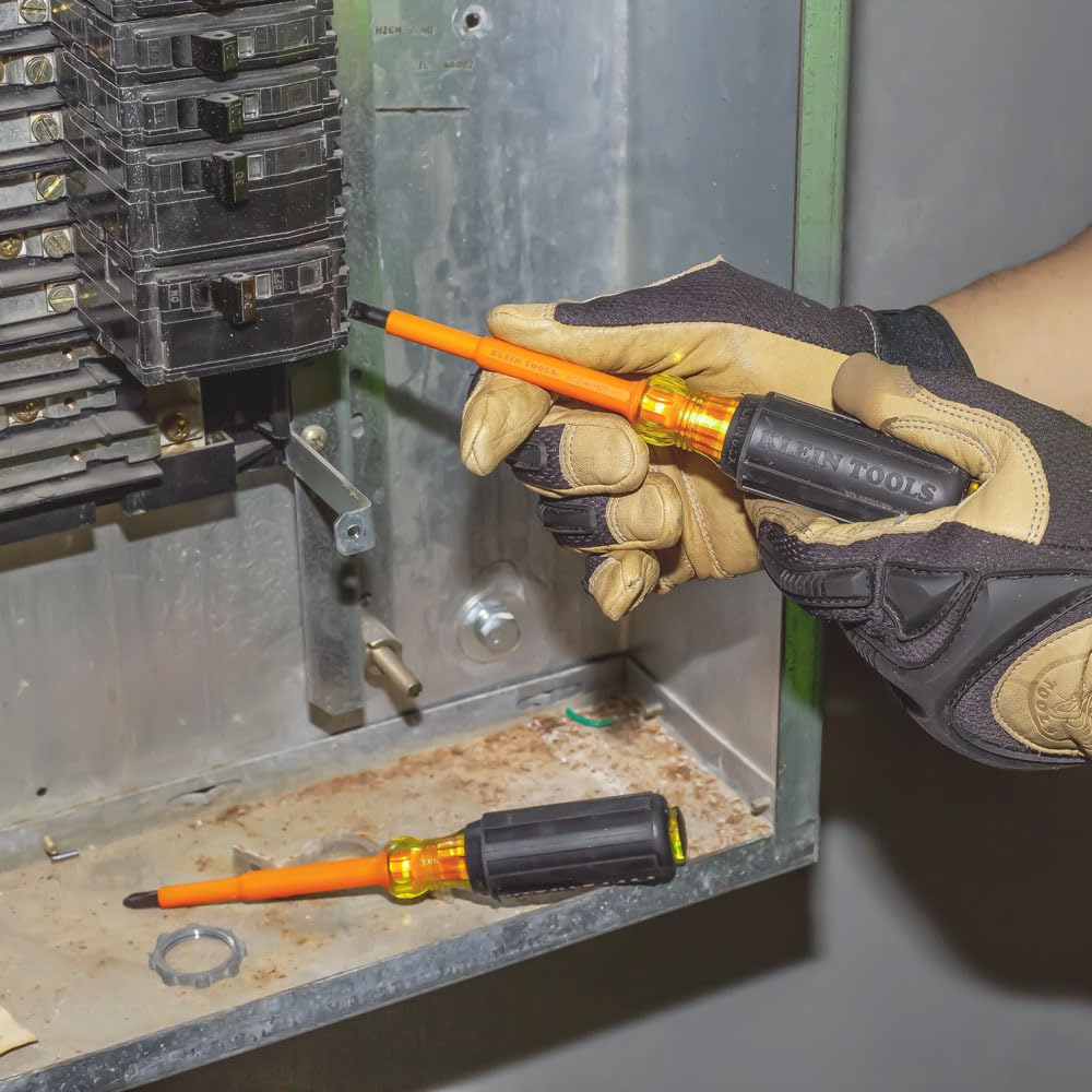 Klein Tools 33532-INS 2-Piece Insulated Electrical Screwdriver Set - 4-Inch Phillips & Cabinet Tip - USA Made - Perfect for Electricians & DIY Home Repairs