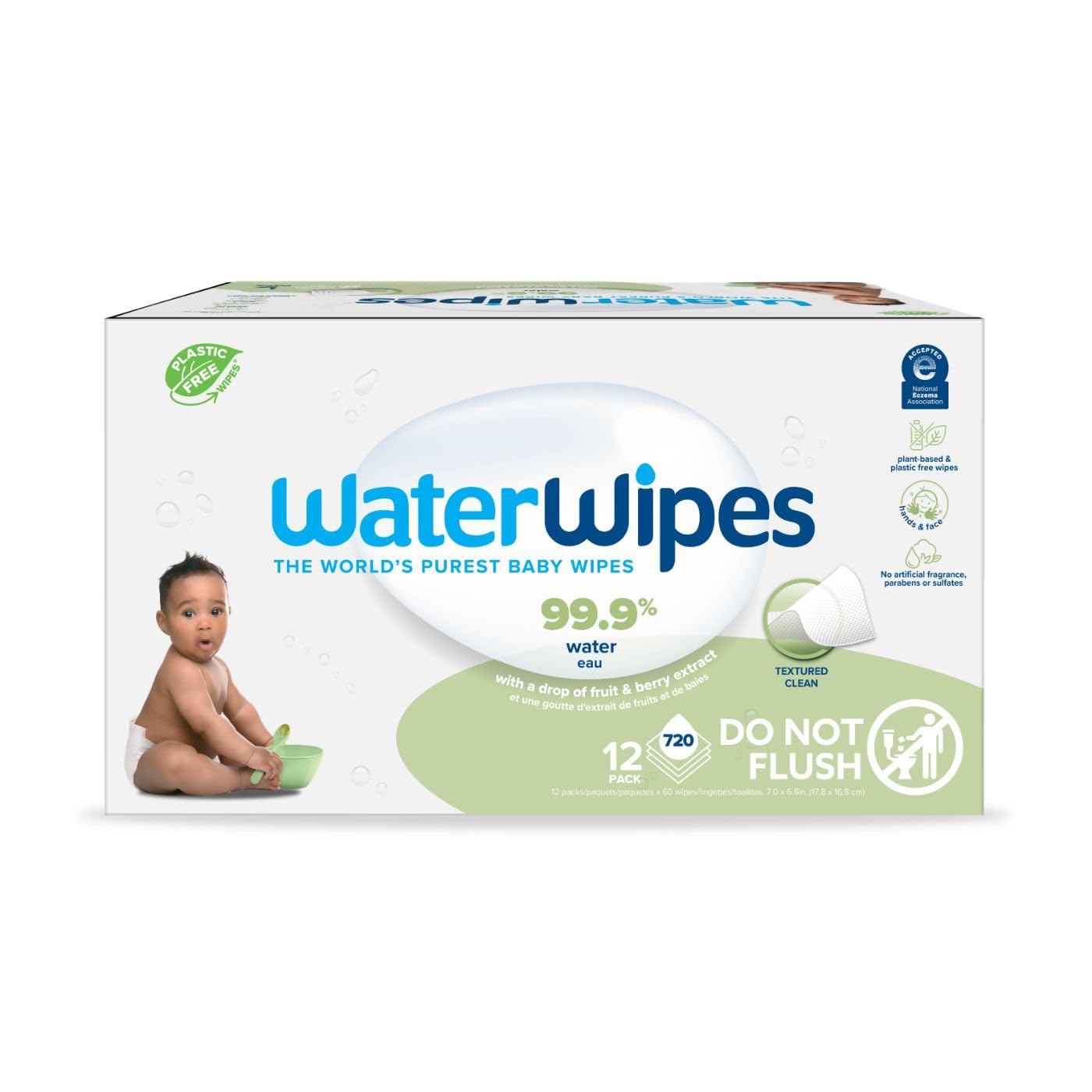 WaterWipes Plastic-Free Textured Baby Wipes for Sensitive Skin | 99.9% Water-Based, Hypoallergenic & Eco-Friendly | Gentle Cleansing for Newborns, Toddlers & Diaper Changes | Perfect for On-the-Go, Travel & Nursery Use