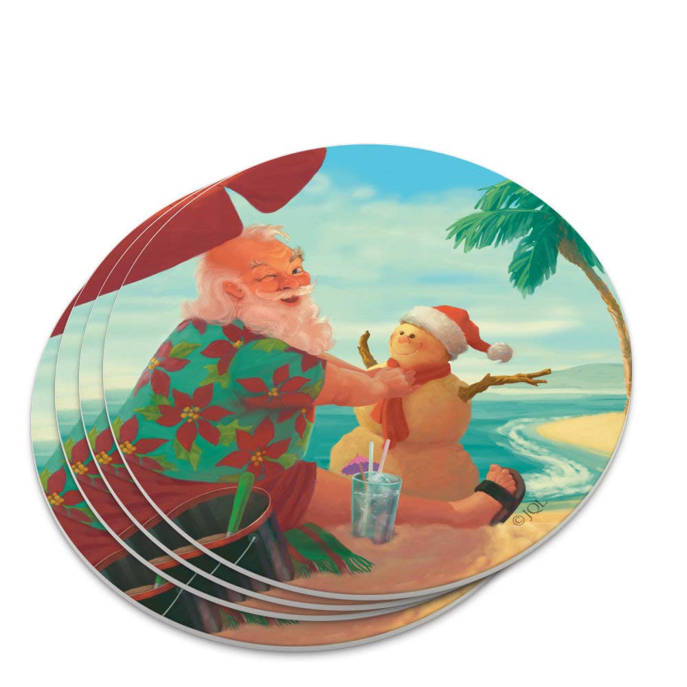 Santa Claus Christmas Coaster Set - 6-Piece Holiday Drink Coasters for Beach Vacation & Home Decor - Perfect for Parties, Gifts & Festive Celebrations