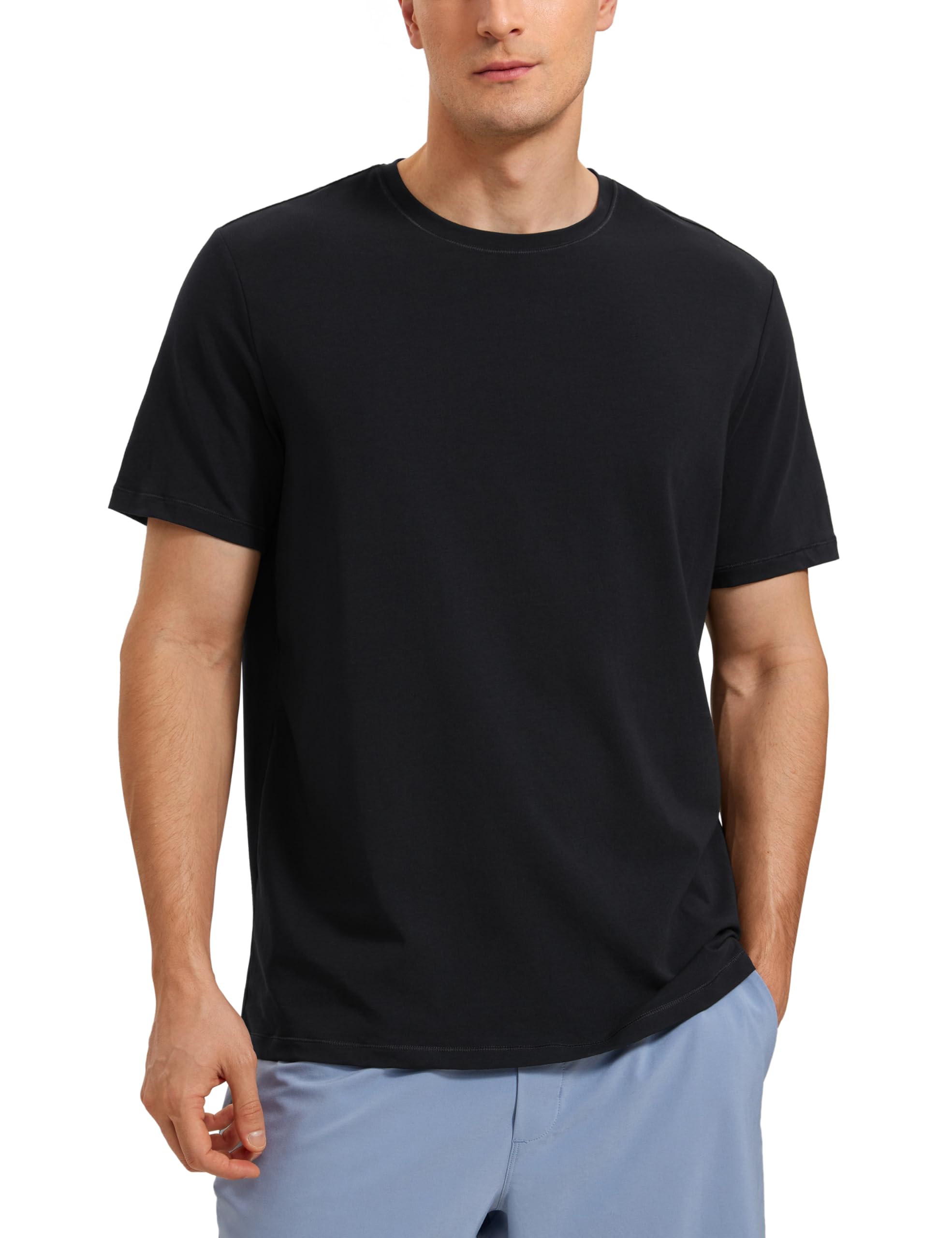CRZ YOGA Men's Pima Cotton T-Shirt - Soft Short Sleeve Crew Neck Casual Shirt for Workout & Daily Wear | Breathable Comfort Tee for Gym, Yoga, Running and Lounge