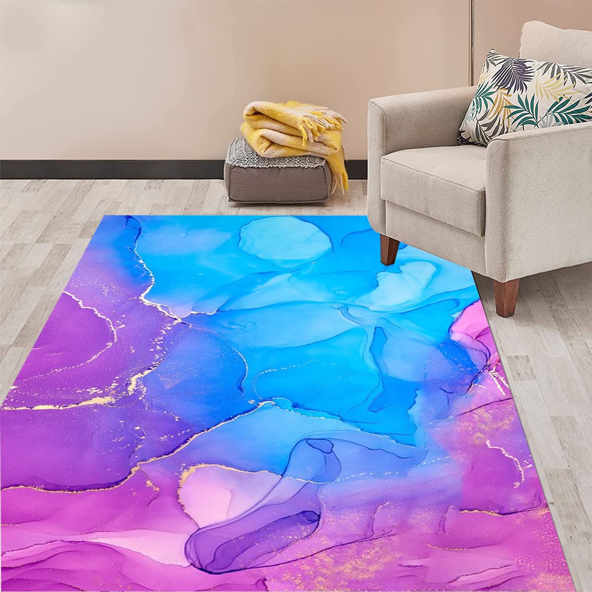 Red Turquoise Marble Pattern Washable Area Rug 7x10 - Modern Abstract Coastal Rug for Living Room, Bedroom, Dining Room | Non-Slip Floor Carpet for Home Office, Kitchen Runner, Under Coffee Table - Aesthetic Home Decor