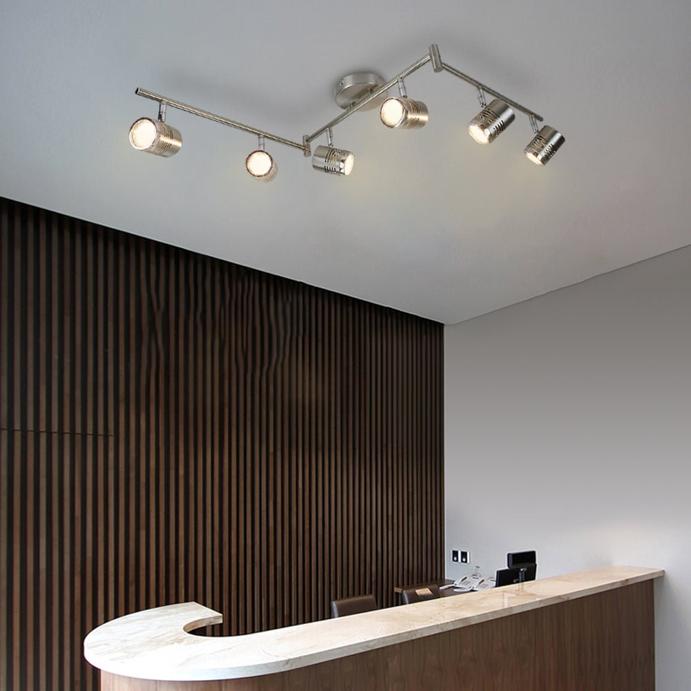 Depuley 6-Way Rotatable LED Ceiling Light - Chrome Swiveling Modern Spotlight Fixture with 6x 3W GU10 Bulbs (Warm White) - Perfect for Kitchen, Living Room, Bedroom & Office Lighting