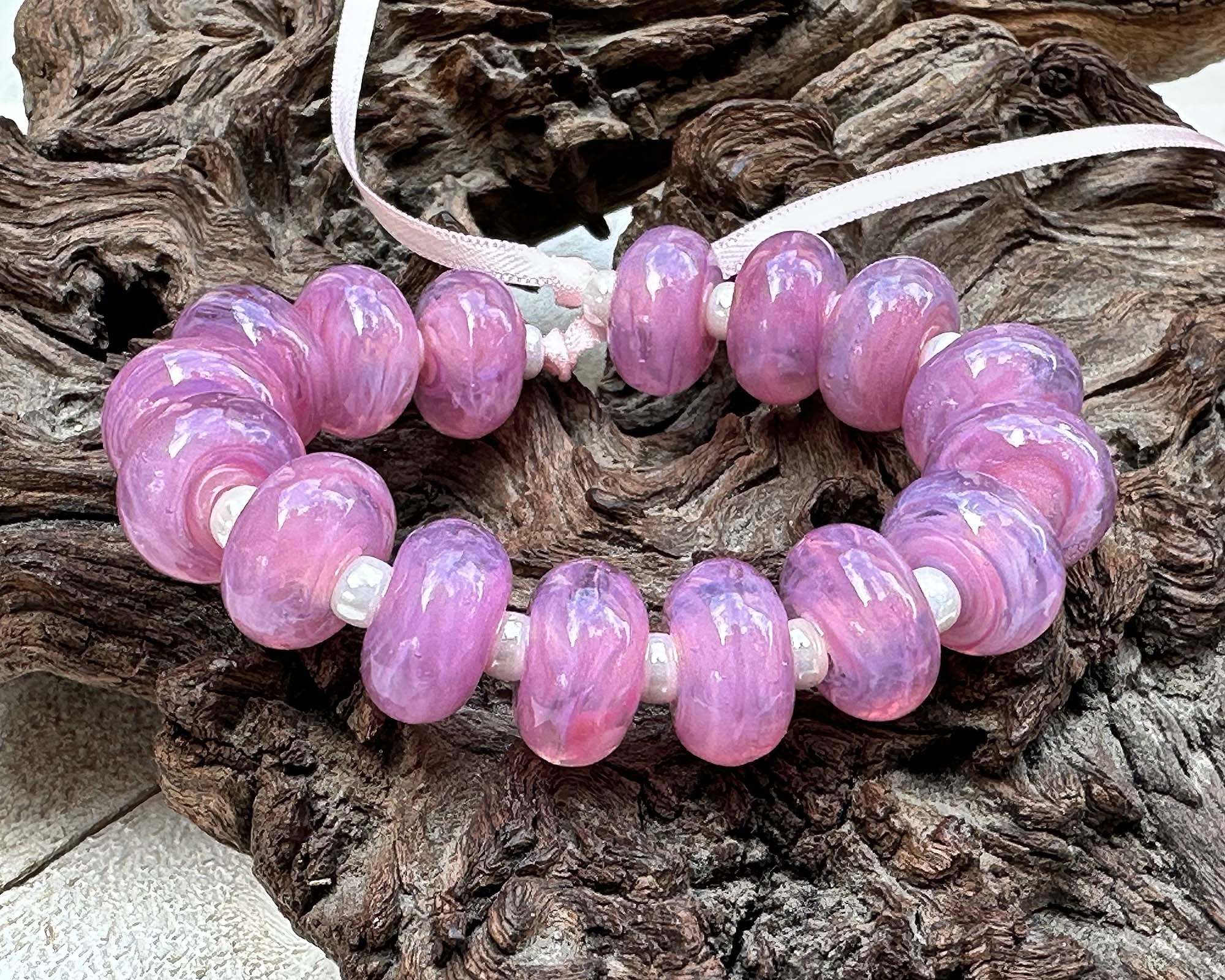 Handmade Rose Petal Pink Lampwork Glass Beads for Jewelry Making - Perfect for Necklaces, Bracelets & DIY Craft Projects