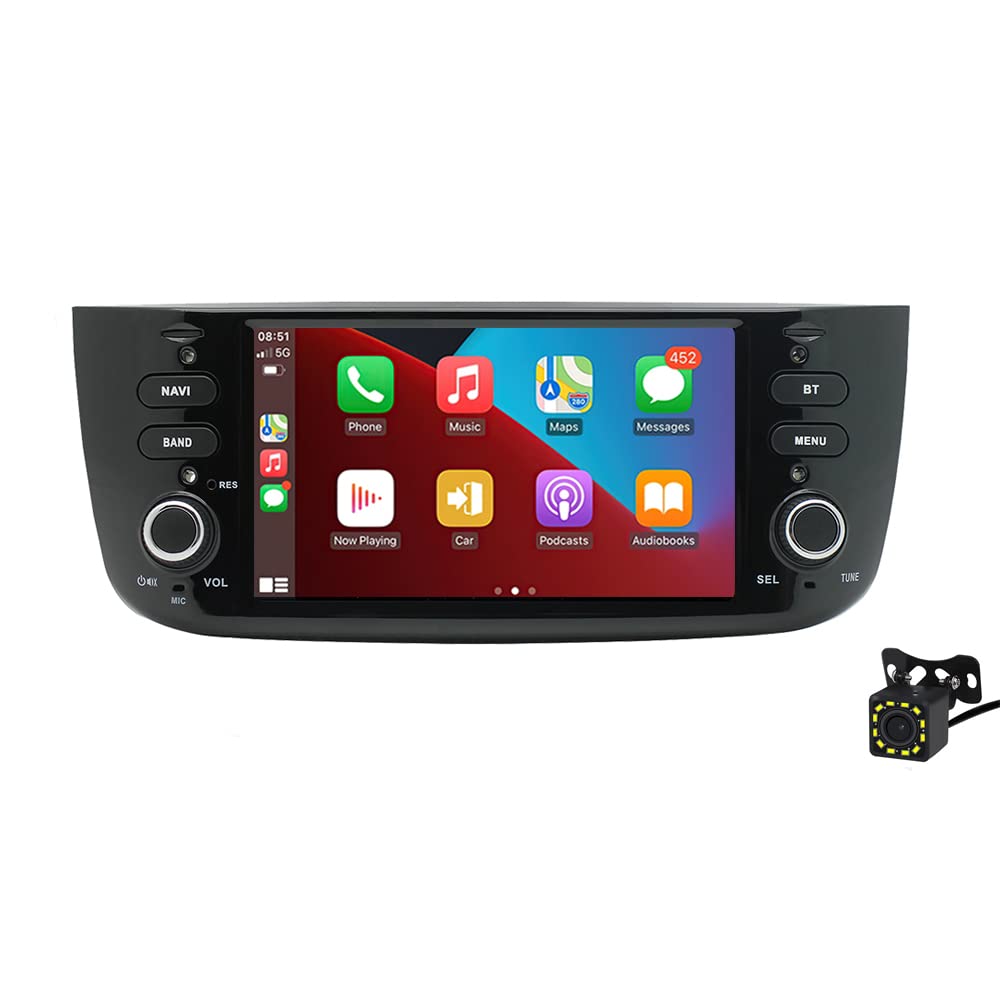 BOOMBOOST 7 Inch 2 Din Android Car Stereo with Wireless Android Auto - Touch Screen Car Player, GPS, Mirror Link, WiFi, Bluetooth, FM - Compatible with Fiat Punto + 12 LED Backup Camera - Perfect for Hands-Free Navigation & Music Streaming