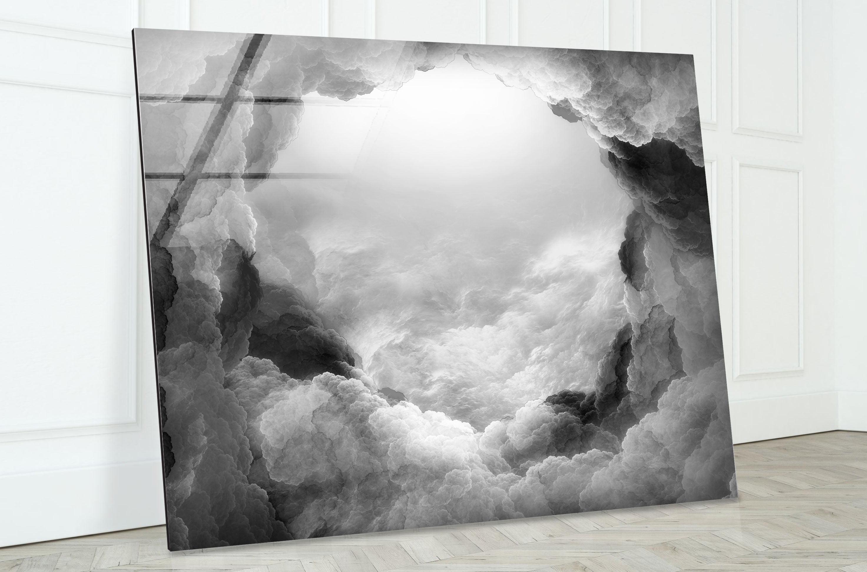 Black and White Cloud Wall Art - Dreamy Abstract Glass Print Decor for Living Room, Bedroom & Office | Modern Home Decor & Unique Gift Idea