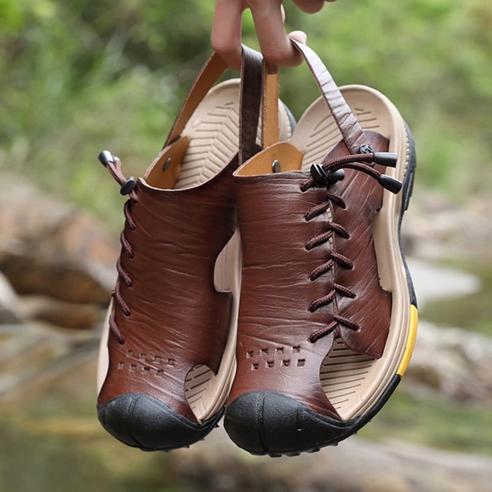 Recyphi Men's Closed Toe Sandals with Arch Support - Waterproof Leather Beach Shoes for Summer - Perfect for Walking, Travel & Outdoor Activities