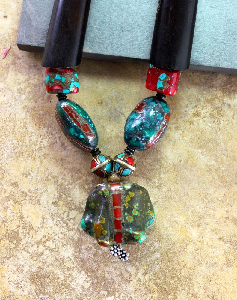 Handmade Tribal Solid Turquoise Necklace for Women – Boho Chic Jewelry for Festivals, Weddings & Everyday Wear