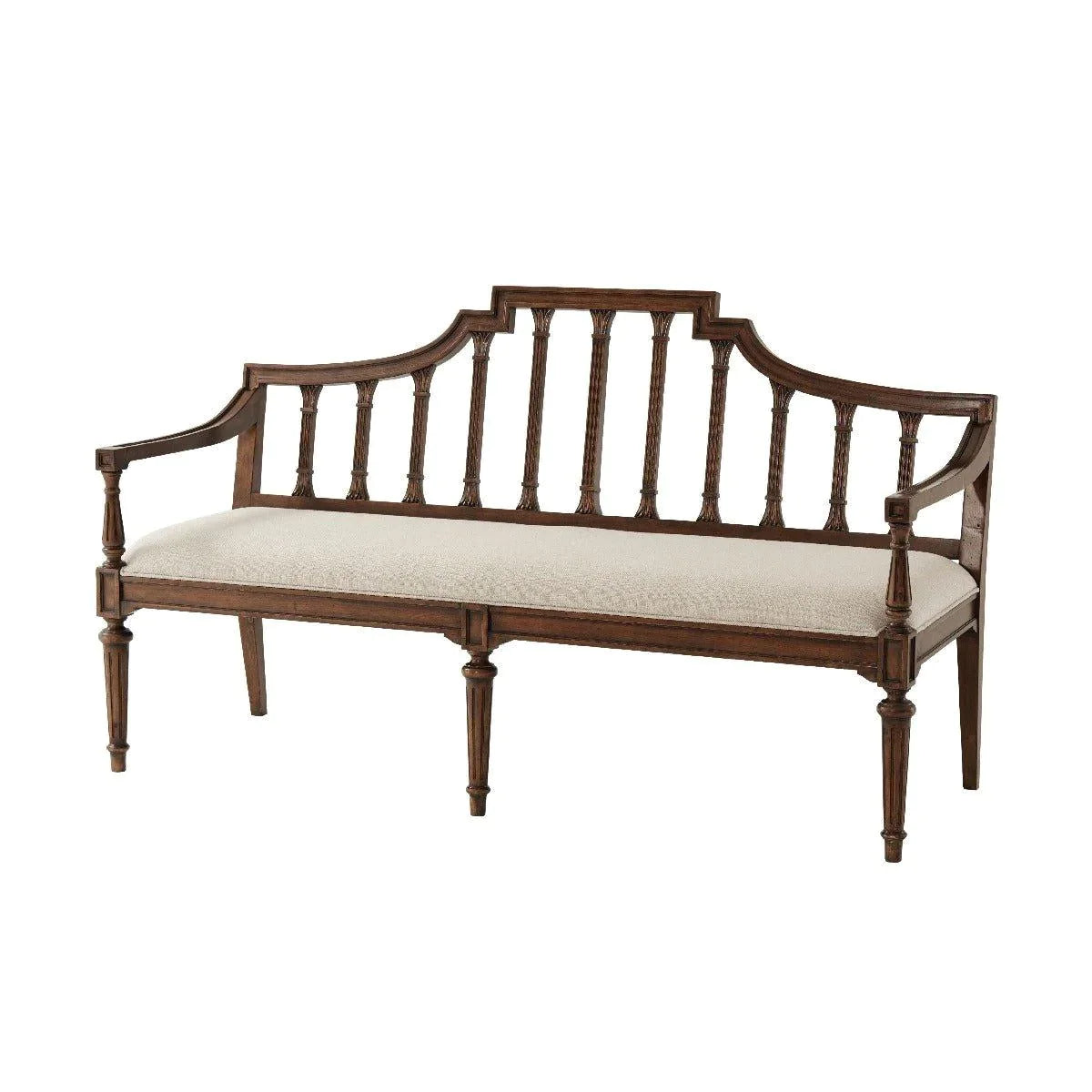 Arched Back Settee with Carved Fluted Detailing - Distressed Wood Sofa Bench in 2 Finish Options | Perfect for Entryway, Living Room or Bedroom Seating