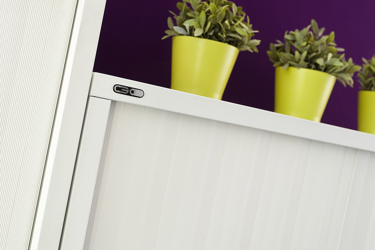 Sonic Tambour Sliding Door Storage Cabinet - White Metal Cabinet 78