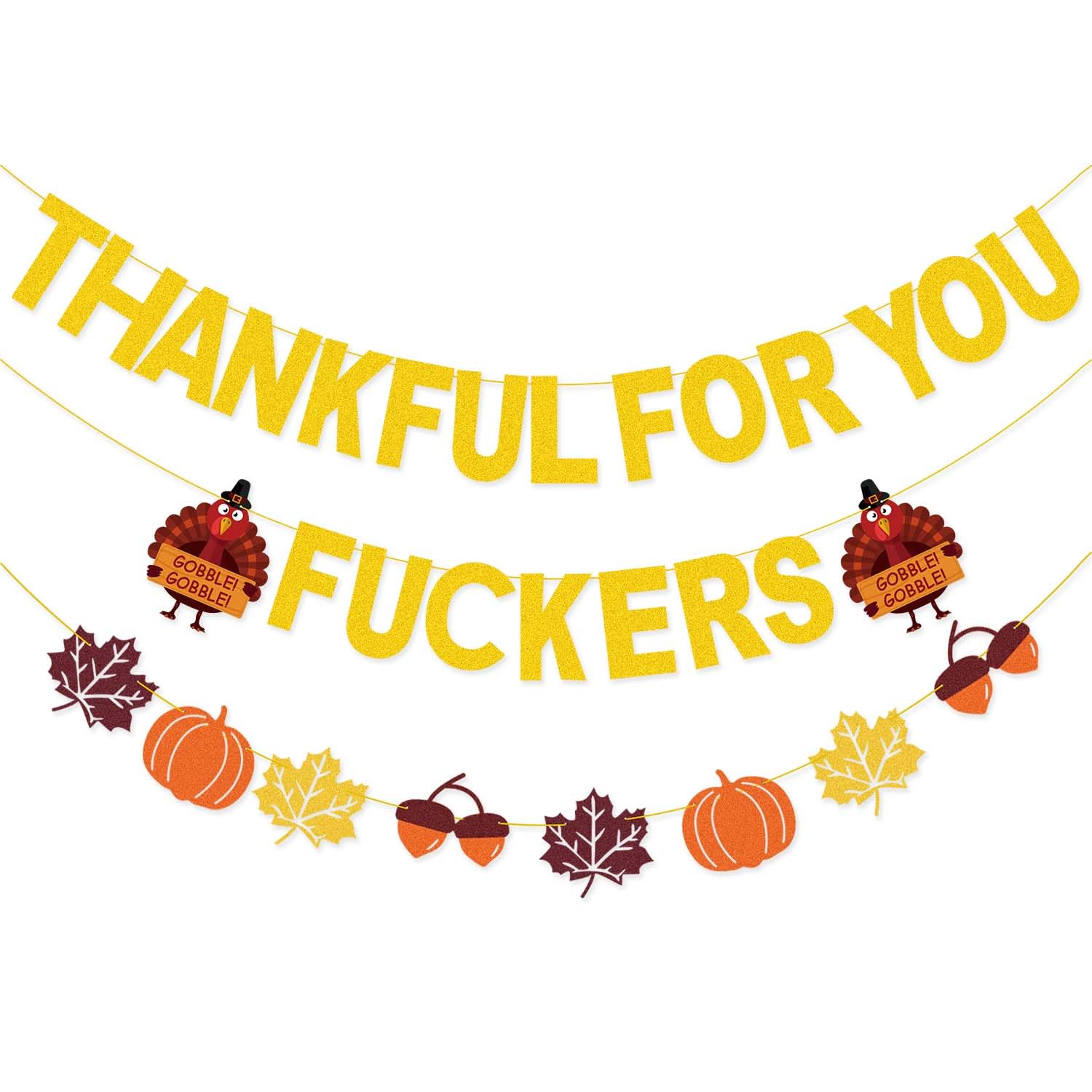 Gold Glitter Thanksgiving Banner - Pre-assembled Thankful for You Sign for Friendsgiving & Home Decor | Perfect for Mantel, Party Wall Decorations & Indoor Thanksgiving Celebrations