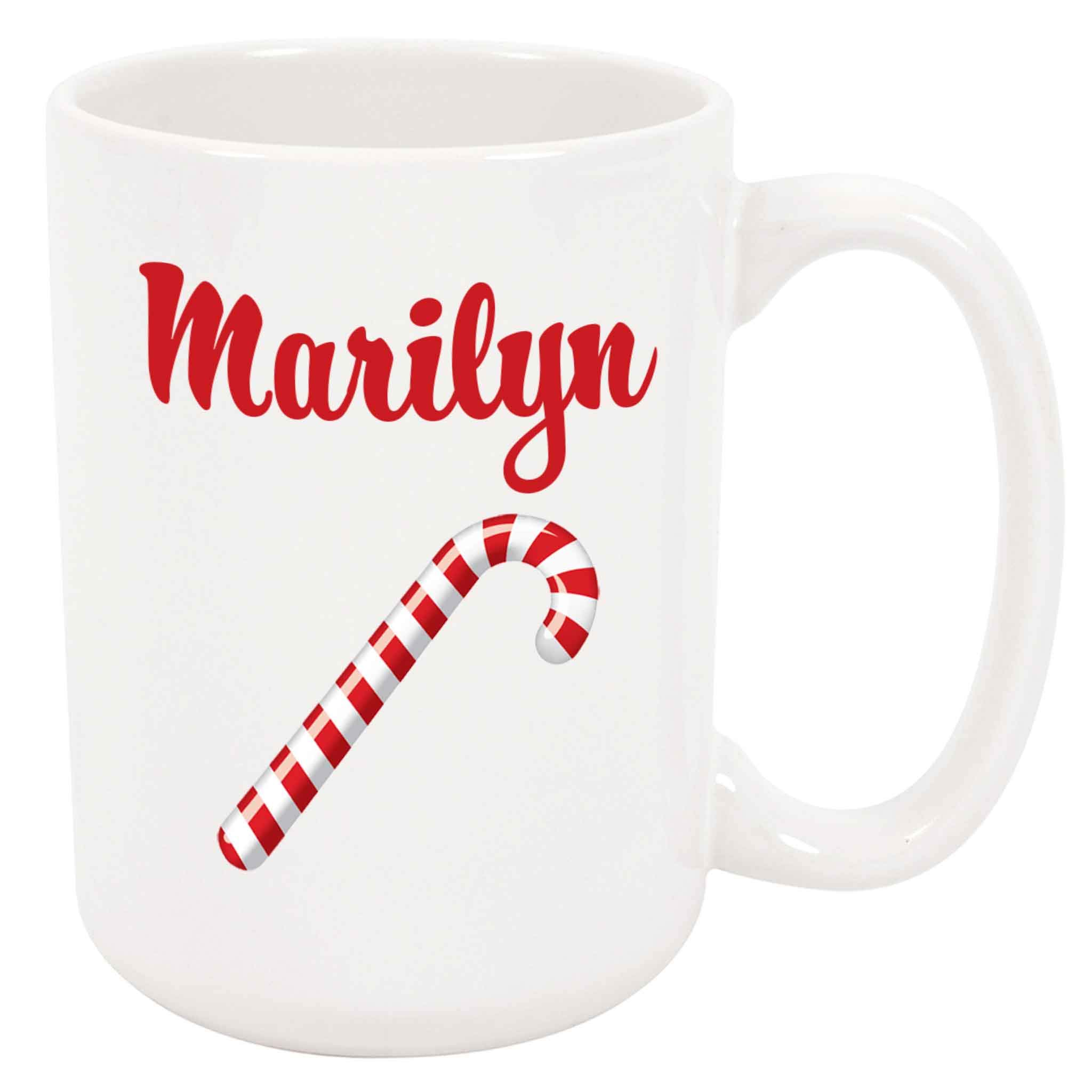 Festive Marilyn Candy Cane Coffee Mug - 15oz Christmas Holiday Ceramic Cup for Hot Cocoa, Tea & Coffee - Perfect for Xmas Gifts, Office Parties & Cozy Winter Mornings