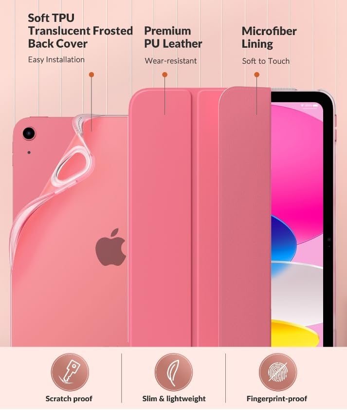 MoKo iPad 11th Gen (2025) & 10th Gen (2022) Case - Slim Protective Cover with Translucent Frosted Back, Auto Wake/Sleep, Touch ID Support - Perfect for Work, School & Travel - Watermelon Design
