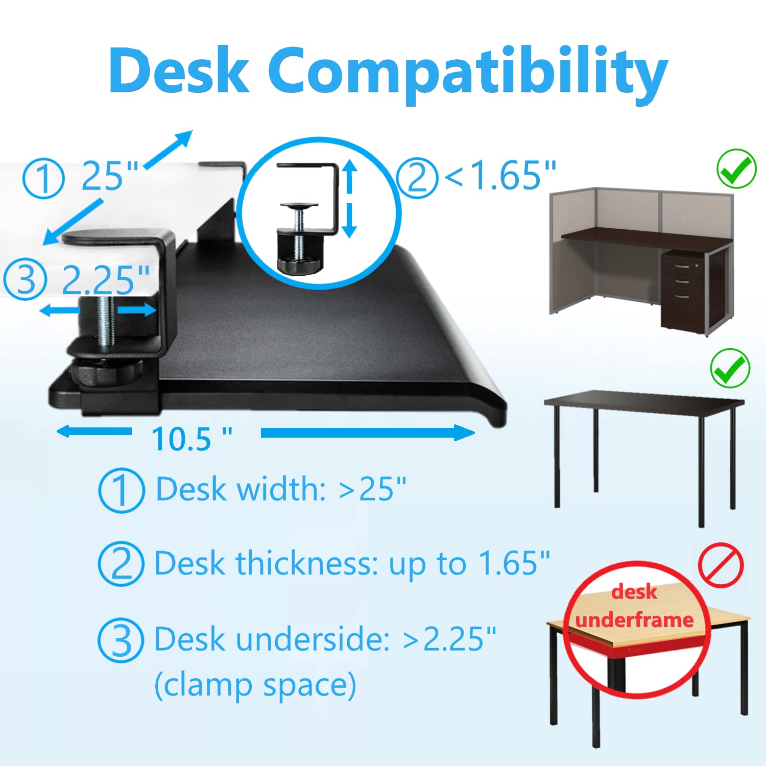 20 Inch Clamp On Keyboard Tray Under Desk - Adjustable Slide-Out Computer Keyboard Drawer for Ergonomic Typing | Easy Assembly Workspace Organizer for Home & Office Desks