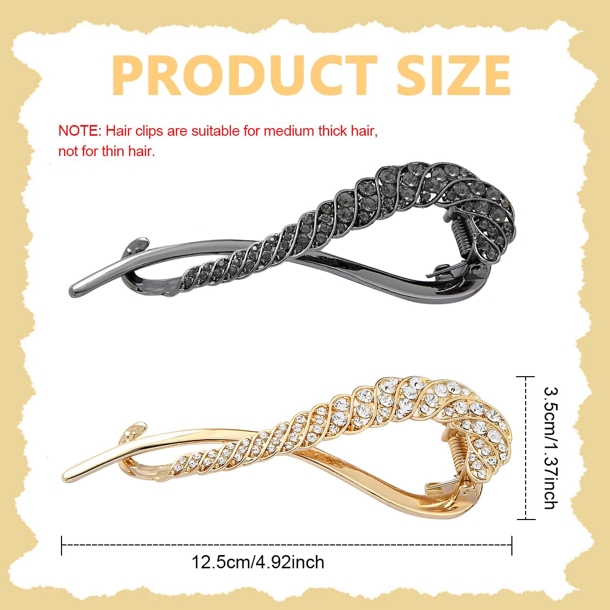 PALAY® 2-Pack Rhinestone Hair Bun Clips for Women - French Style Metal Bun Makers for Medium to Thick Hair (Black & Gold Set) | Perfect for Updos, Weddings, Parties & Everyday Elegant Hairstyles