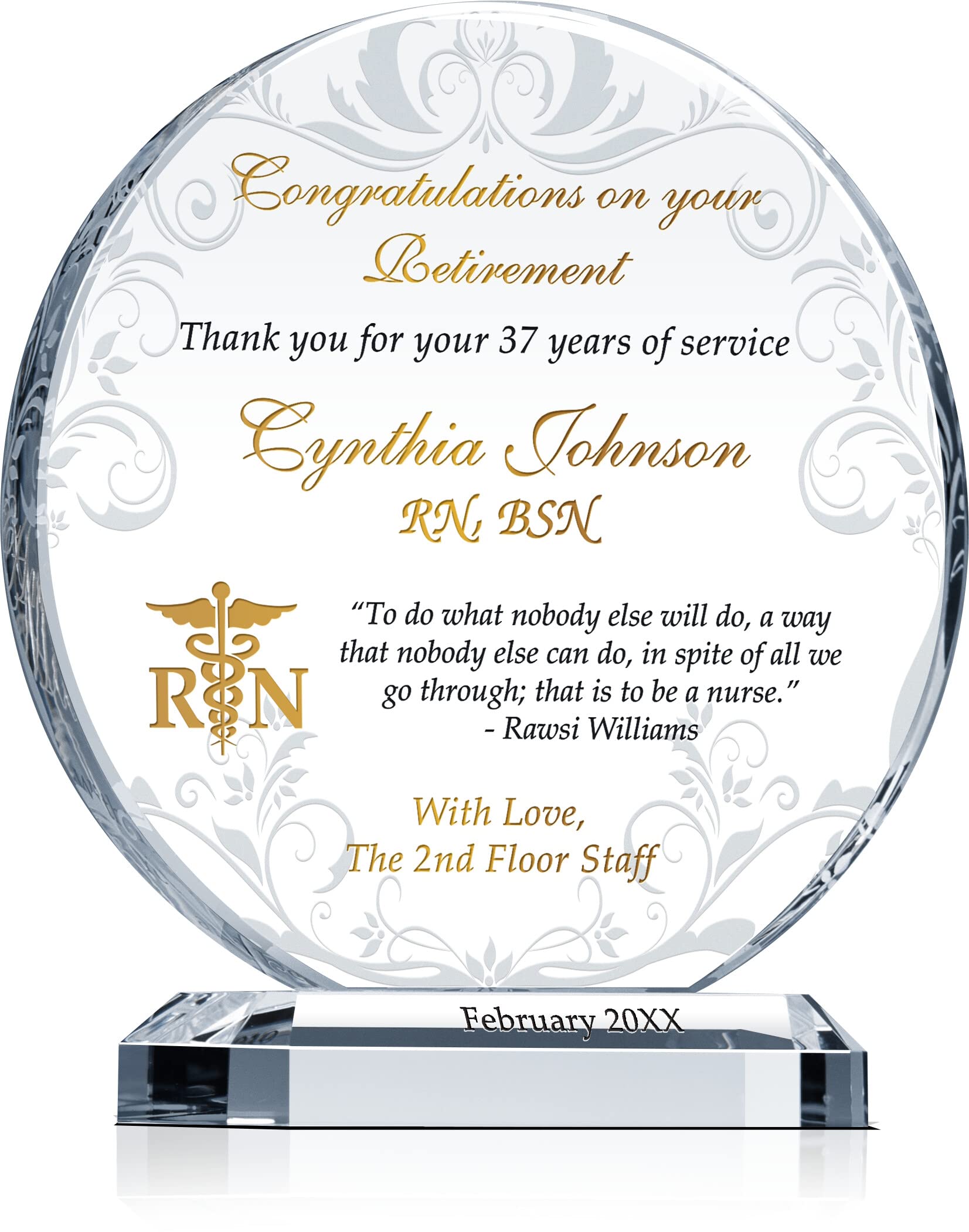 Personalized Crystal Retirement Gift for Nurses - Custom Engraved with Name, RN Symbol & Inspirational Quote - Unique Nurse Retirement Gift for Women & Men, Coworkers, Friends (XL - 10