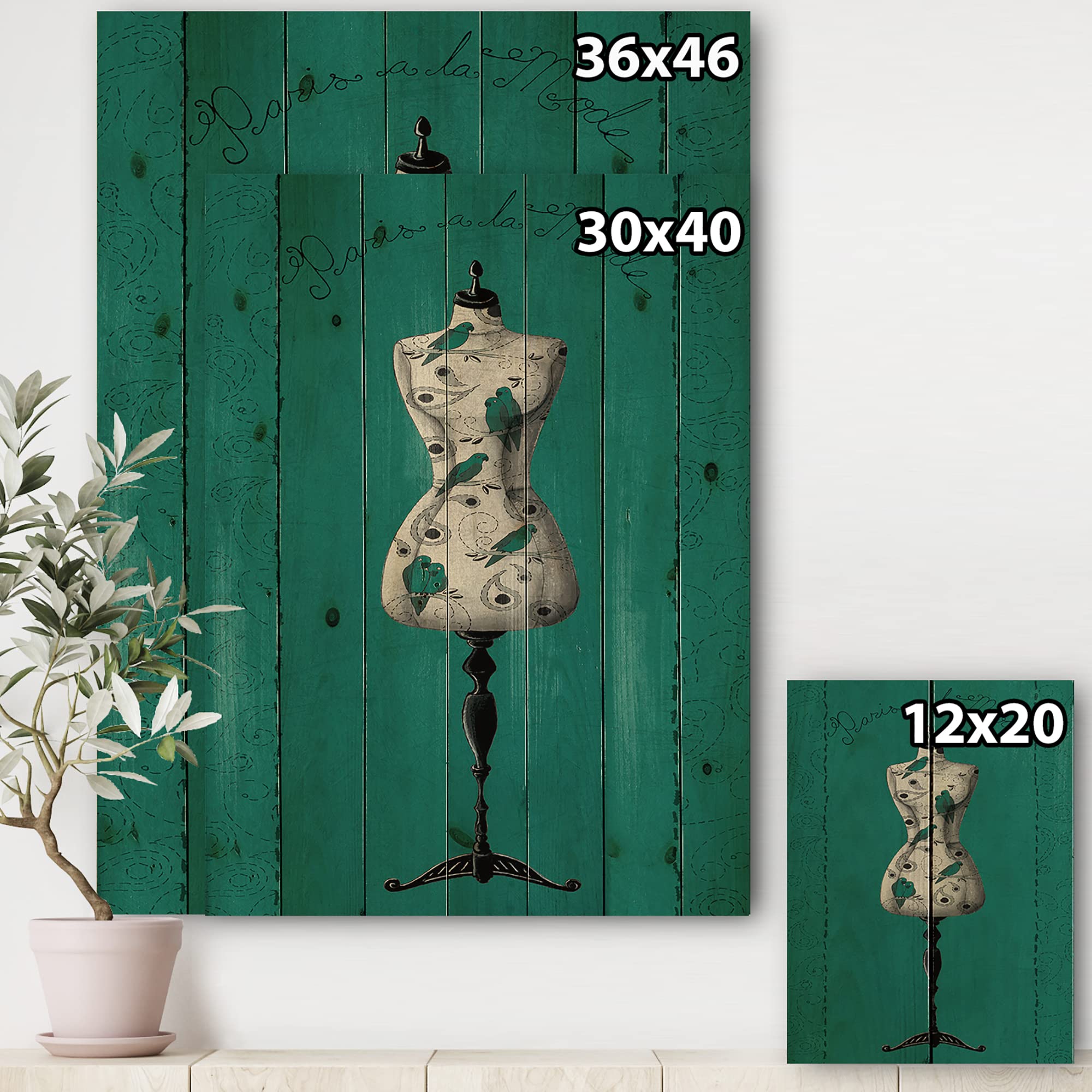 DesignQ French Couture Inspired Traditional Wood Wall Decor - Grey Wood Art Panel - Large Fashionable Wall Art Printed on Natural Pine Wood - Perfect for Living Room, Bedroom & Office Decor