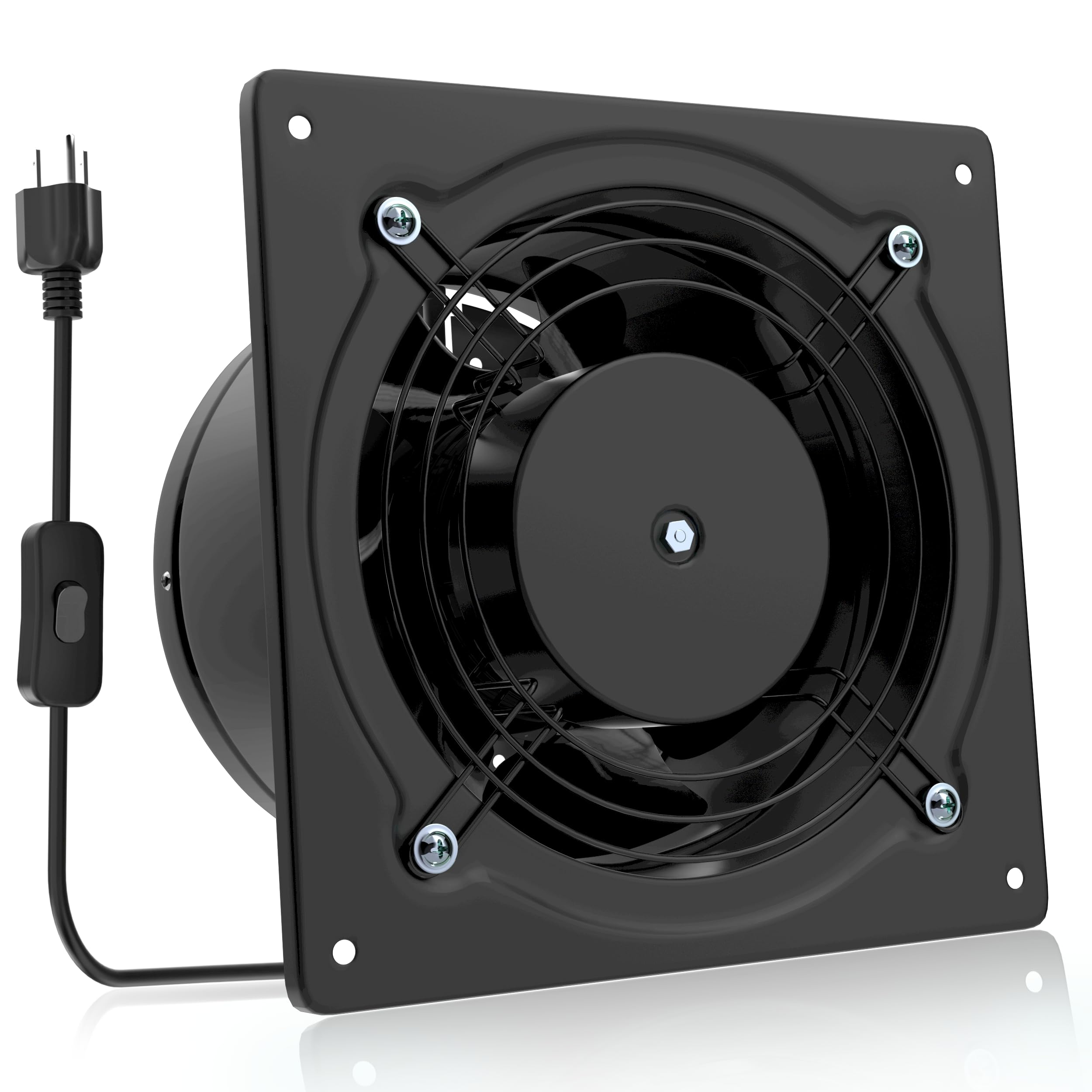 HG Power 6 Inch 308CFM Wall Mount Exhaust Fan - High Performance Ventilation for Kitchen, Bathroom, Attic, Garage & HVAC Systems | Durable Metal Construction | Black | Perfect for Home, Office & Commercial Spaces