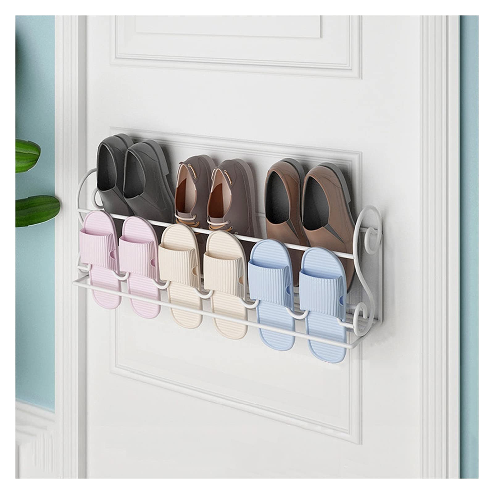 CHHD Wall-Mounted Shoe Rack - Self Adhesive Metal Entryway Organizer for Slippers & Shoes | Waterproof & Rustproof Space-Saving Storage Solution for Hallway, Living Room, Bathroom & Kitchen | 2 Size Options for Home Organization