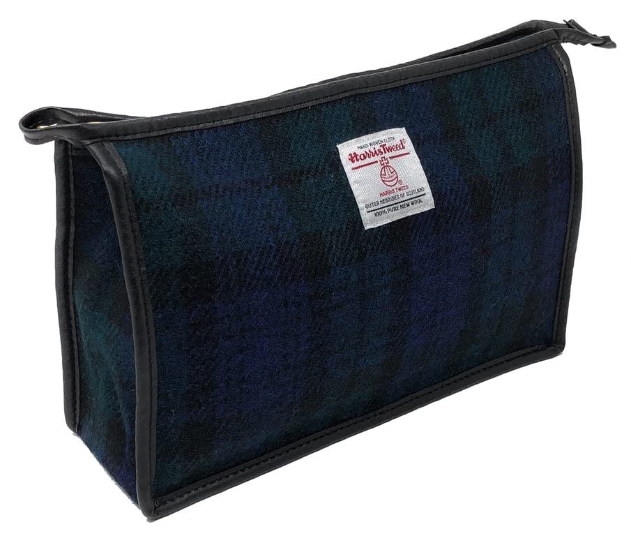 Scott & Mackenzie Harris Tweed Tartan Toiletries Wash Bag - Blue Black Green Plaid Pattern, One Size Travel Cosmetic Organizer for Men & Women, Perfect for Gym, Business Trips & Weekend Getaways