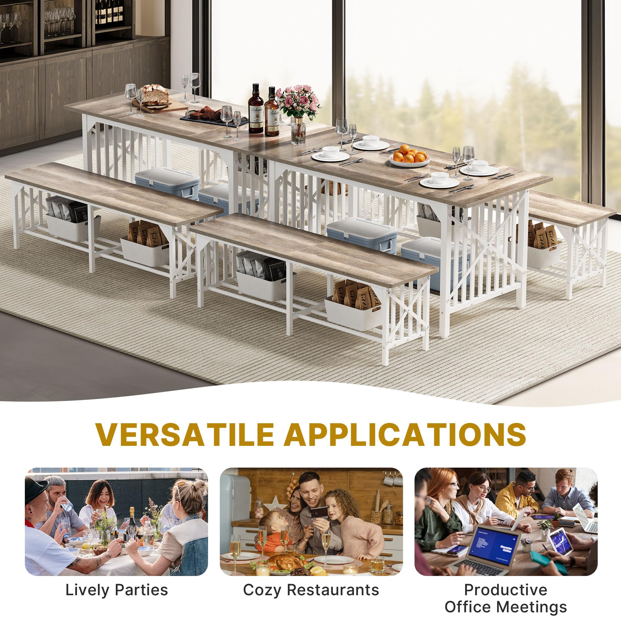 DWVO 3-Piece Industrial Dining Table Set with Storage - 63