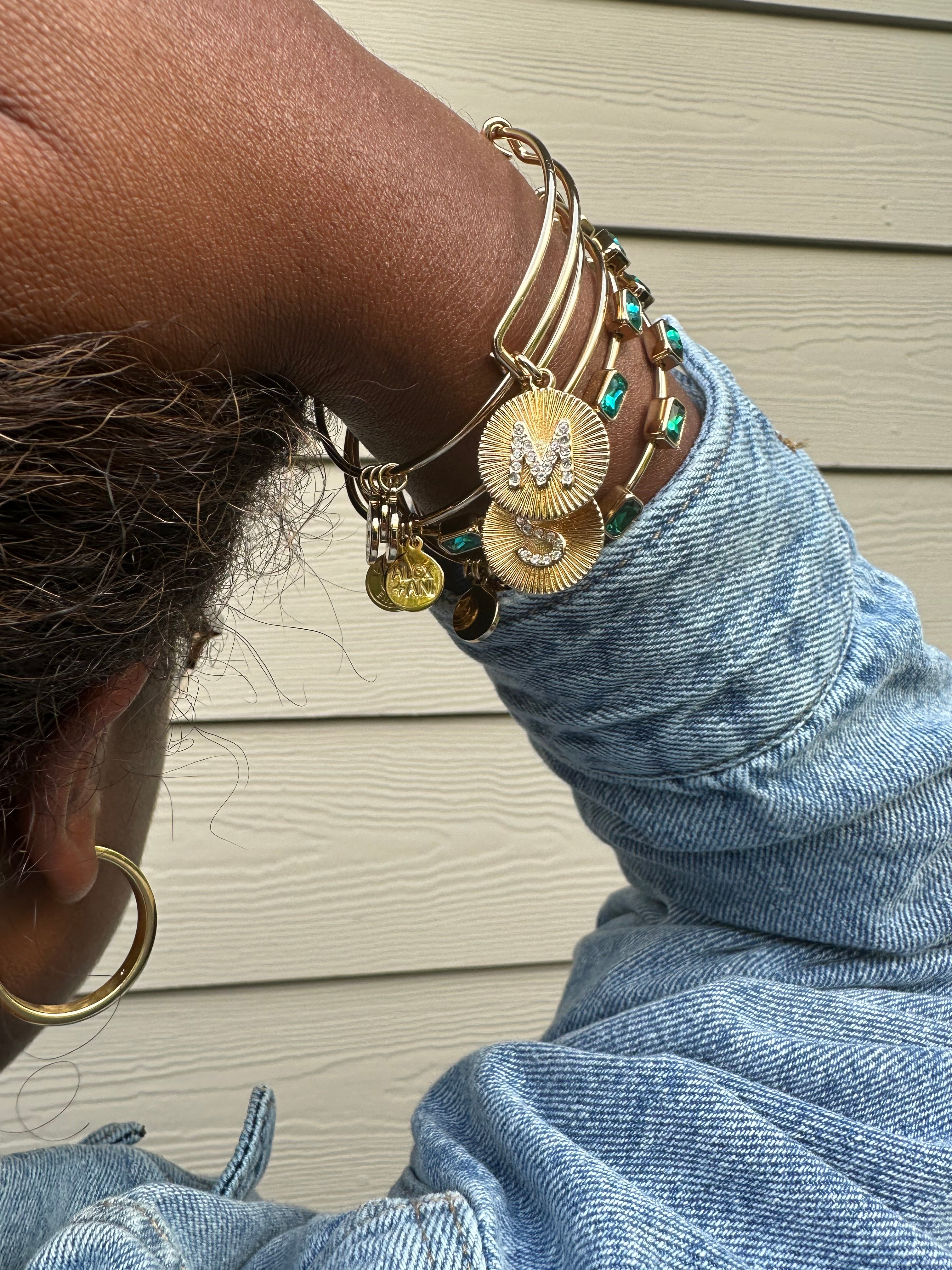 Initial M Pave Starburst Texture Bangle - Elegant Stackable Bracelet for Women | Perfect for Everyday Wear, Parties & Gifts