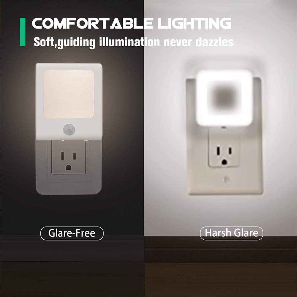 VINTAR 3 Pack Motion Sensor Dimmable LED Night Light Plug in - Auto Dusk to Dawn Sensor, Adjustable Brightness Warm White - Perfect for Hallway, Kids Room, Kitchen, Stairway, Bathroom & Nursery Night Safety Lighting