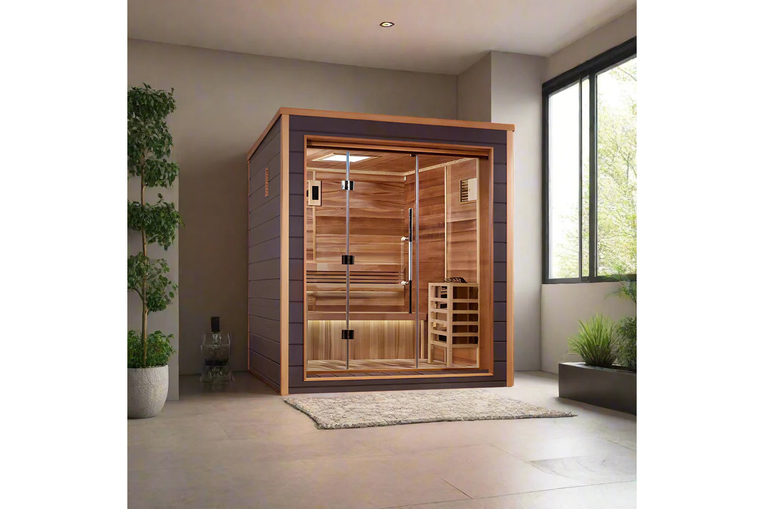 Golden Designs Drammen 3-Person Indoor Outdoor Sauna - Traditional Wooden Home Spa for Relaxation & Detox - Perfect for Backyard, Basement or Garage Use